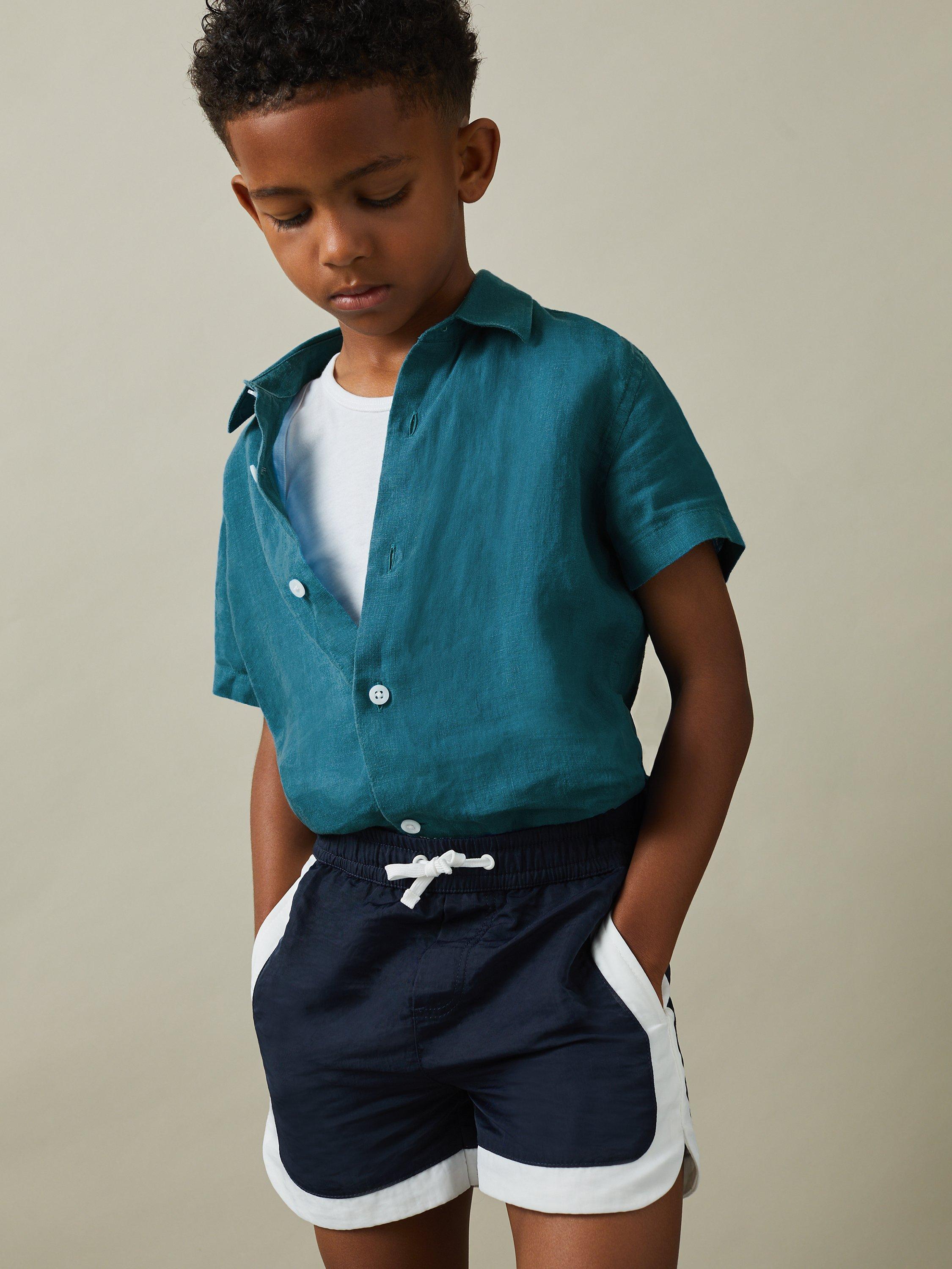 Reiss Kids' Holiday Linen Shirt, Seafoam