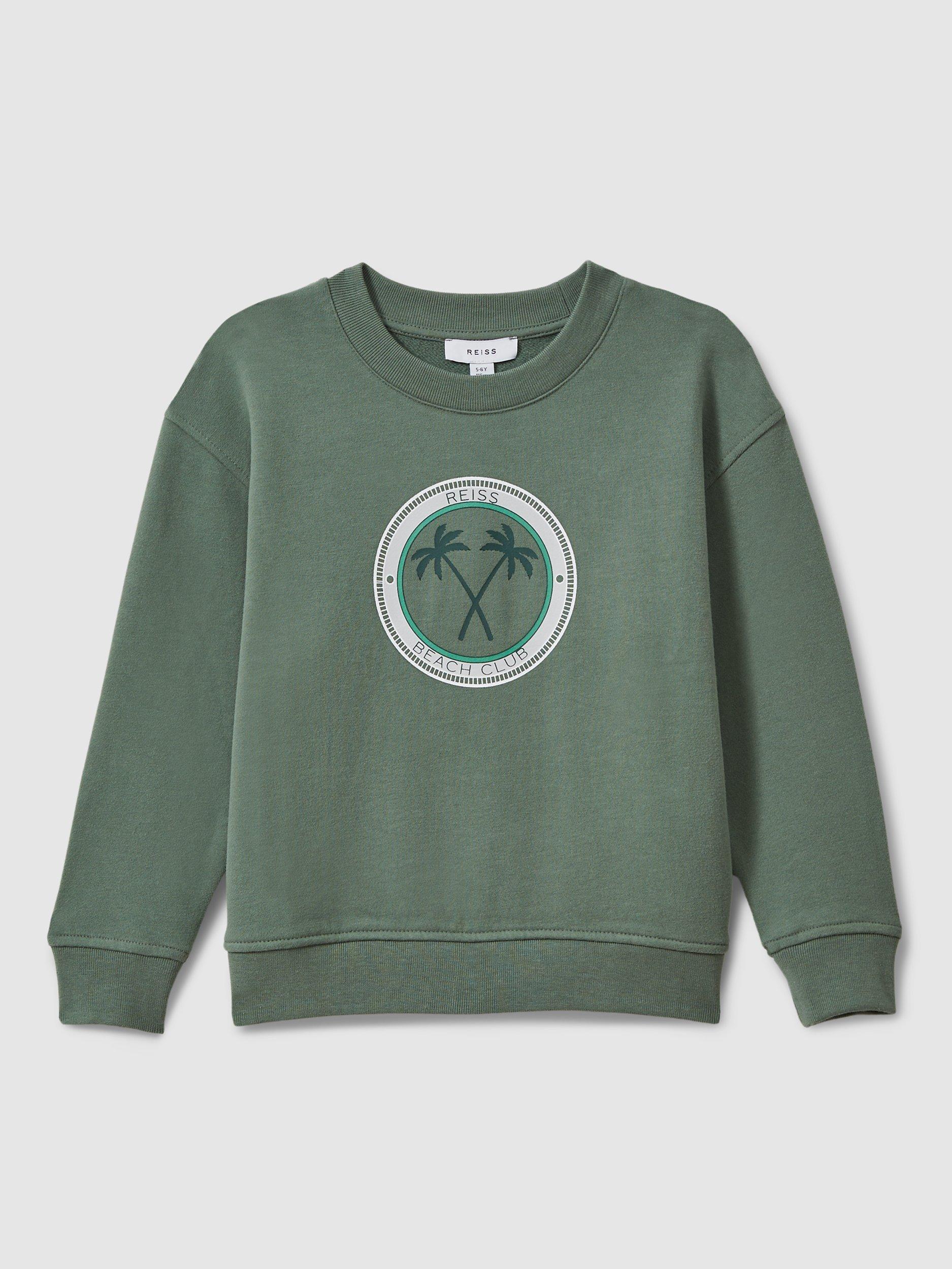 Reiss Kids' Marin Beach Club Sweatshirt, Dark Sage