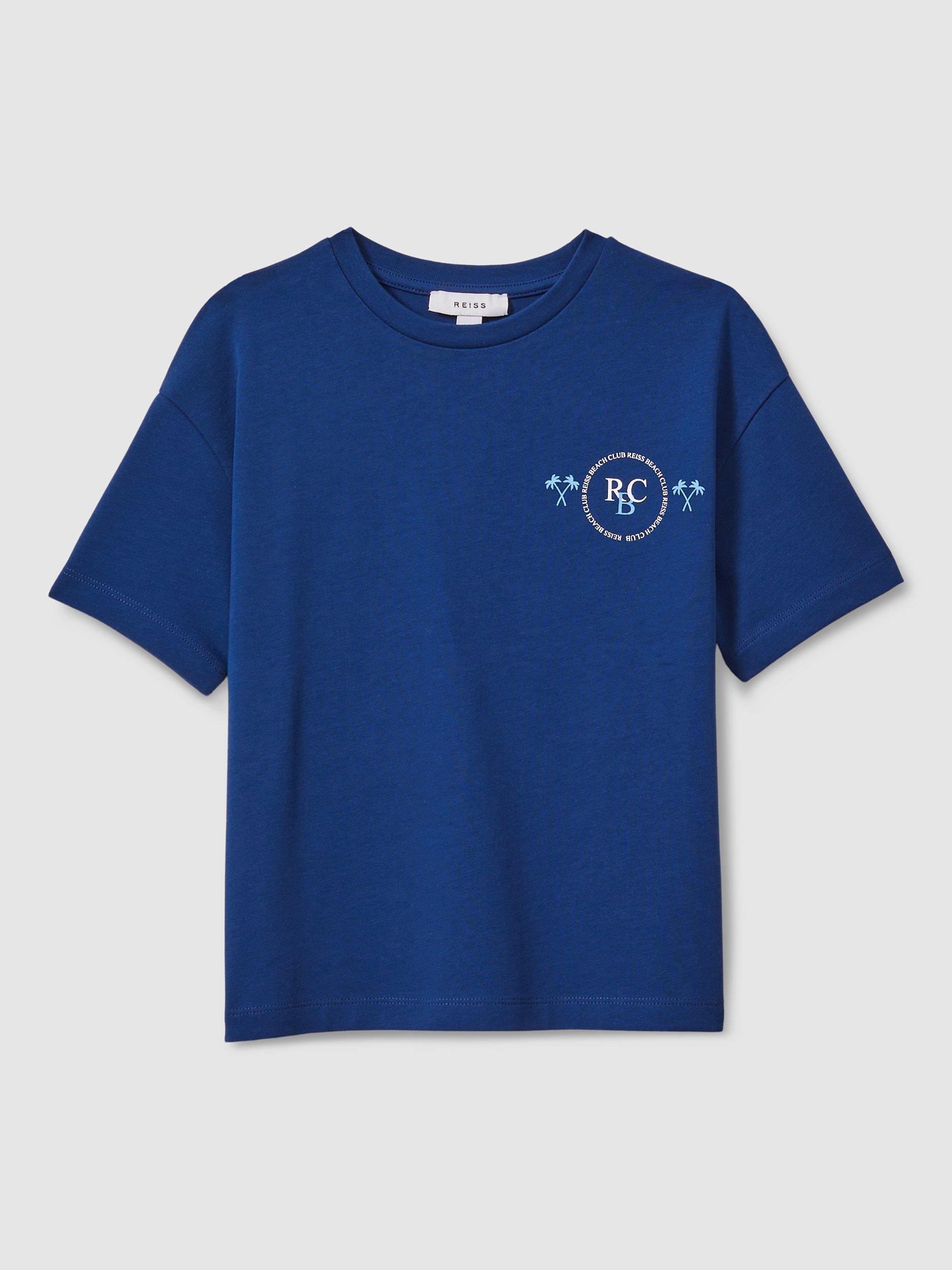 Reiss Kids' Palm Back Graphic Oversized T-Shirt, Lapis Blue
