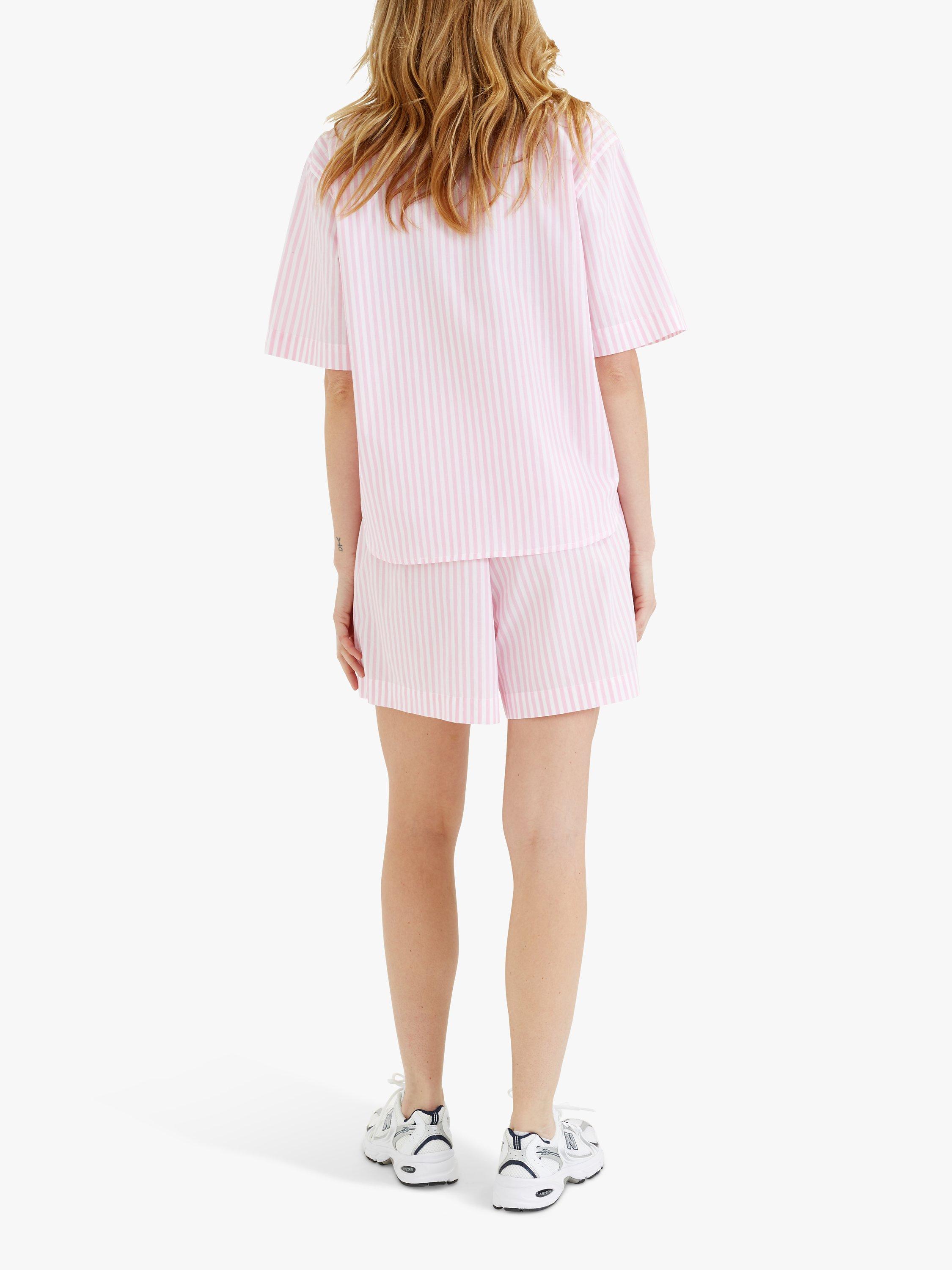 Product image 2 of 6, which shows Chinti & Parker Striped Cotton Snoopy Pyjamas, Fondant Pink/White, 6