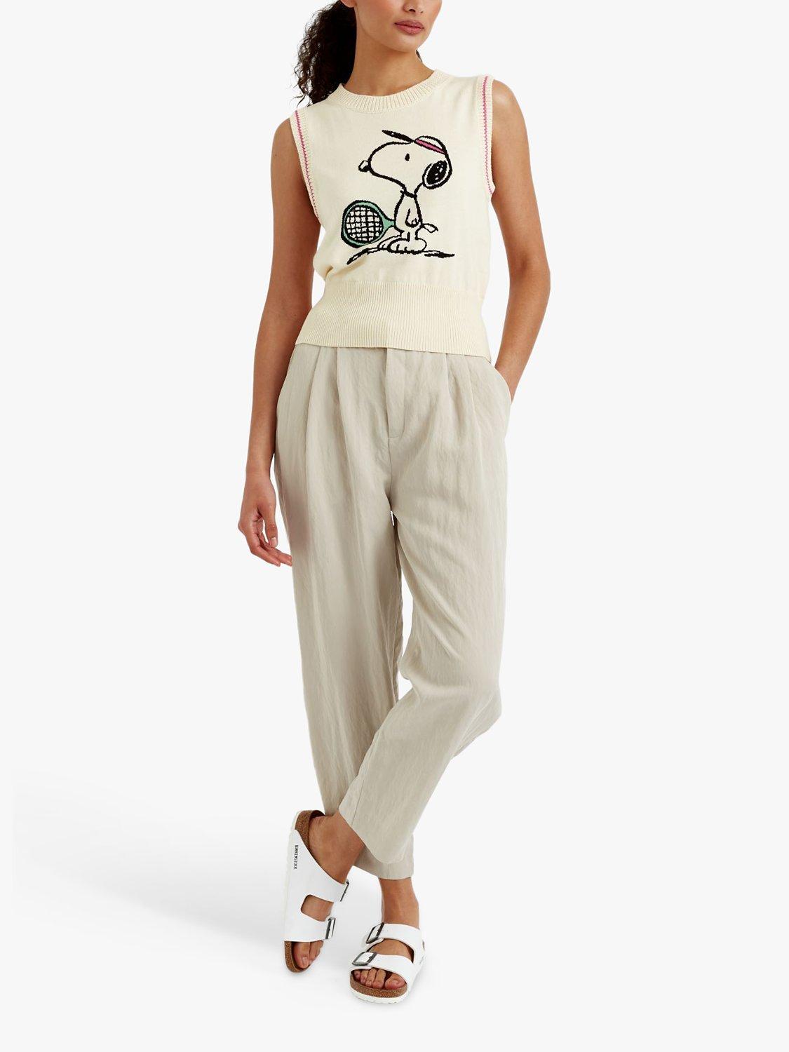Product image 1 of 3, which shows Chinti & Parker Snoopy Tennis Cotton Tank Top, Cream/Multi, XS