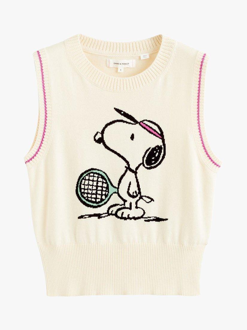Product image 3 of 3, which shows Chinti & Parker Snoopy Tennis Cotton Tank Top, Cream/Multi, XS