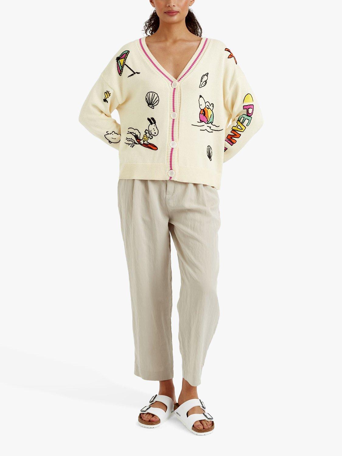 Product image 2 of 5, which shows Chinti & Parker Snoopy Beach Print Cardigan, Cream/Multi, XS