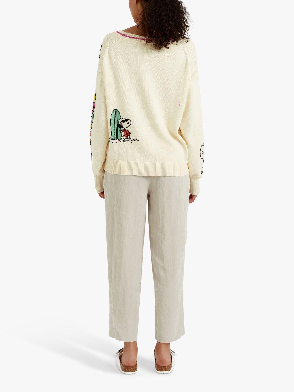 Product image 3 of 5, which shows Chinti & Parker Snoopy Beach Print Cardigan, Cream/Multi, XS