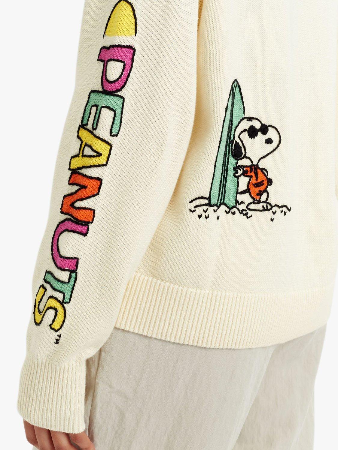Product image 4 of 5, which shows Chinti & Parker Snoopy Beach Print Cardigan, Cream/Multi, XS