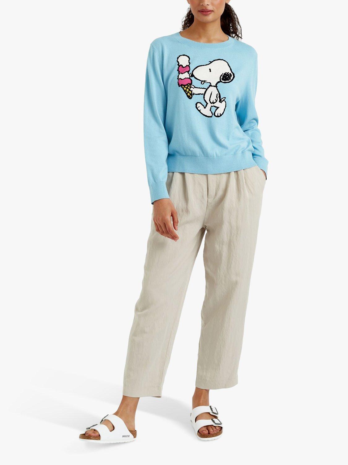 Product image 1 of 3, which shows Chinti & Parker Snoopy Jumper, Tidal Blue/Multi, XS