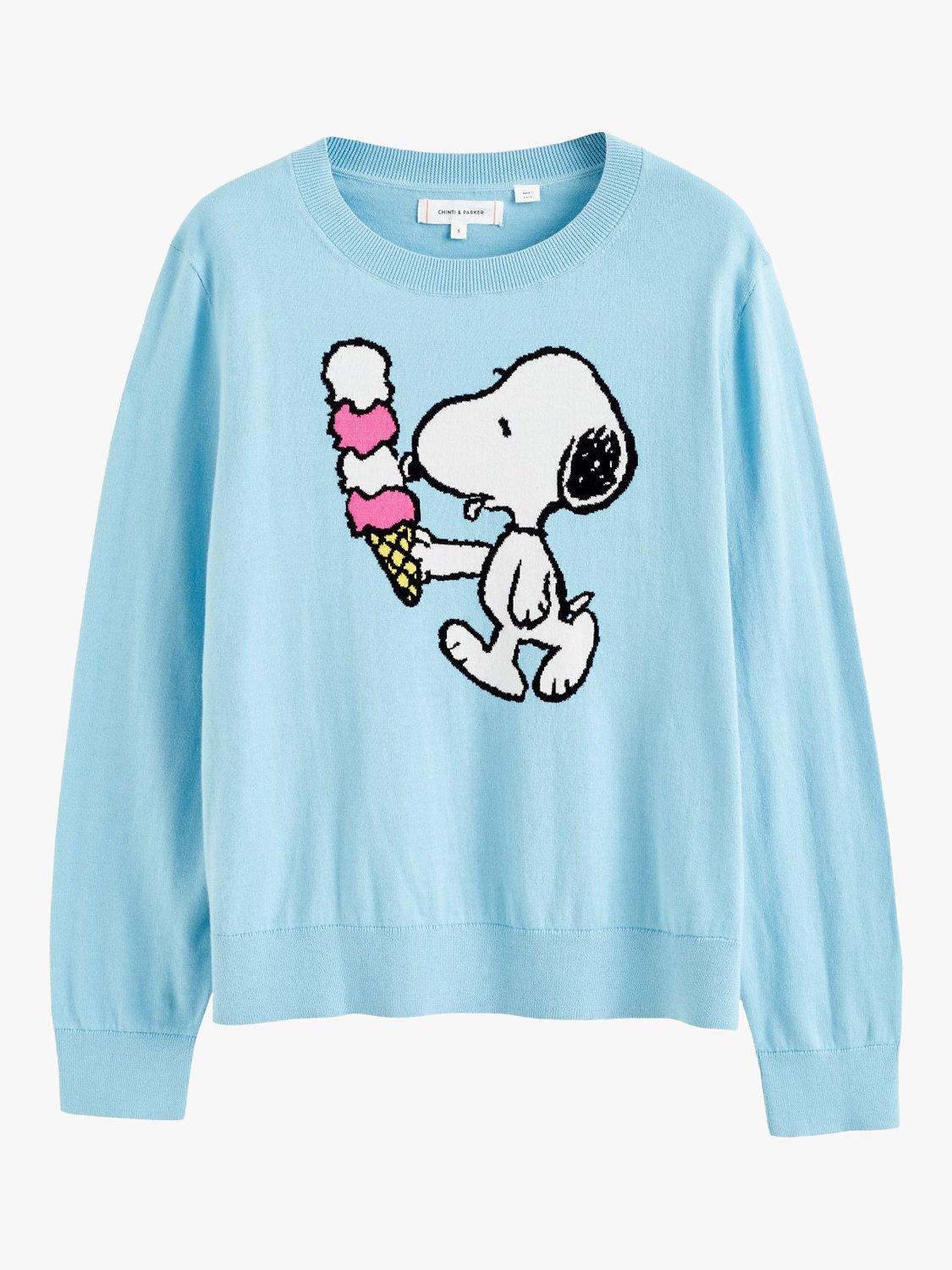 Product image 3 of 3, which shows Chinti & Parker Snoopy Jumper, Tidal Blue/Multi, XS