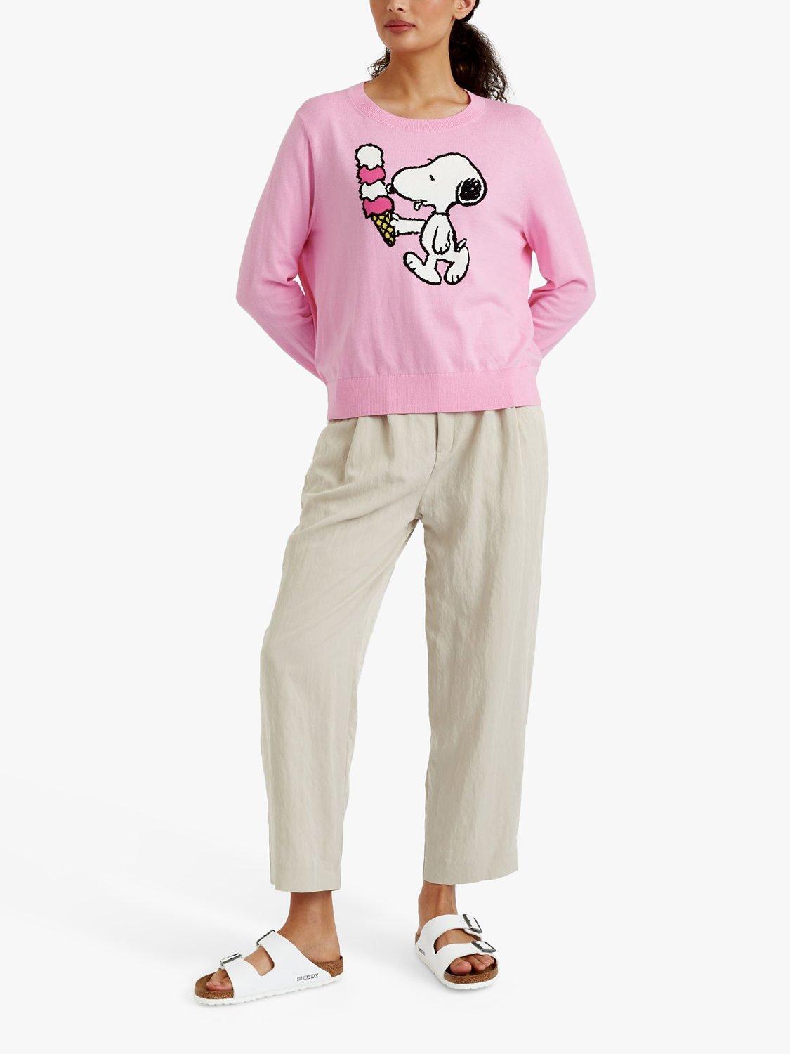 Product image 1 of 3, which shows Chinti & Parker Snoopy Jumper, Fondant Pink/Multi, XS