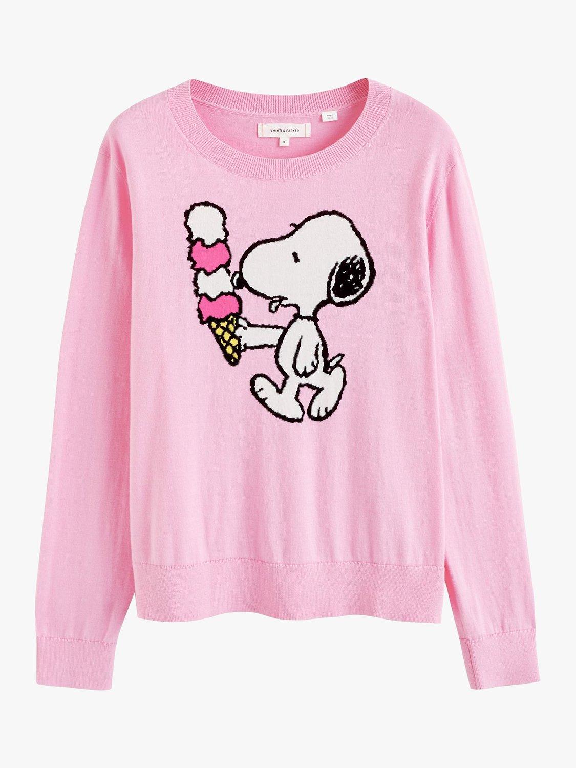 Product image 3 of 3, which shows Chinti & Parker Snoopy Jumper, Fondant Pink/Multi, XS