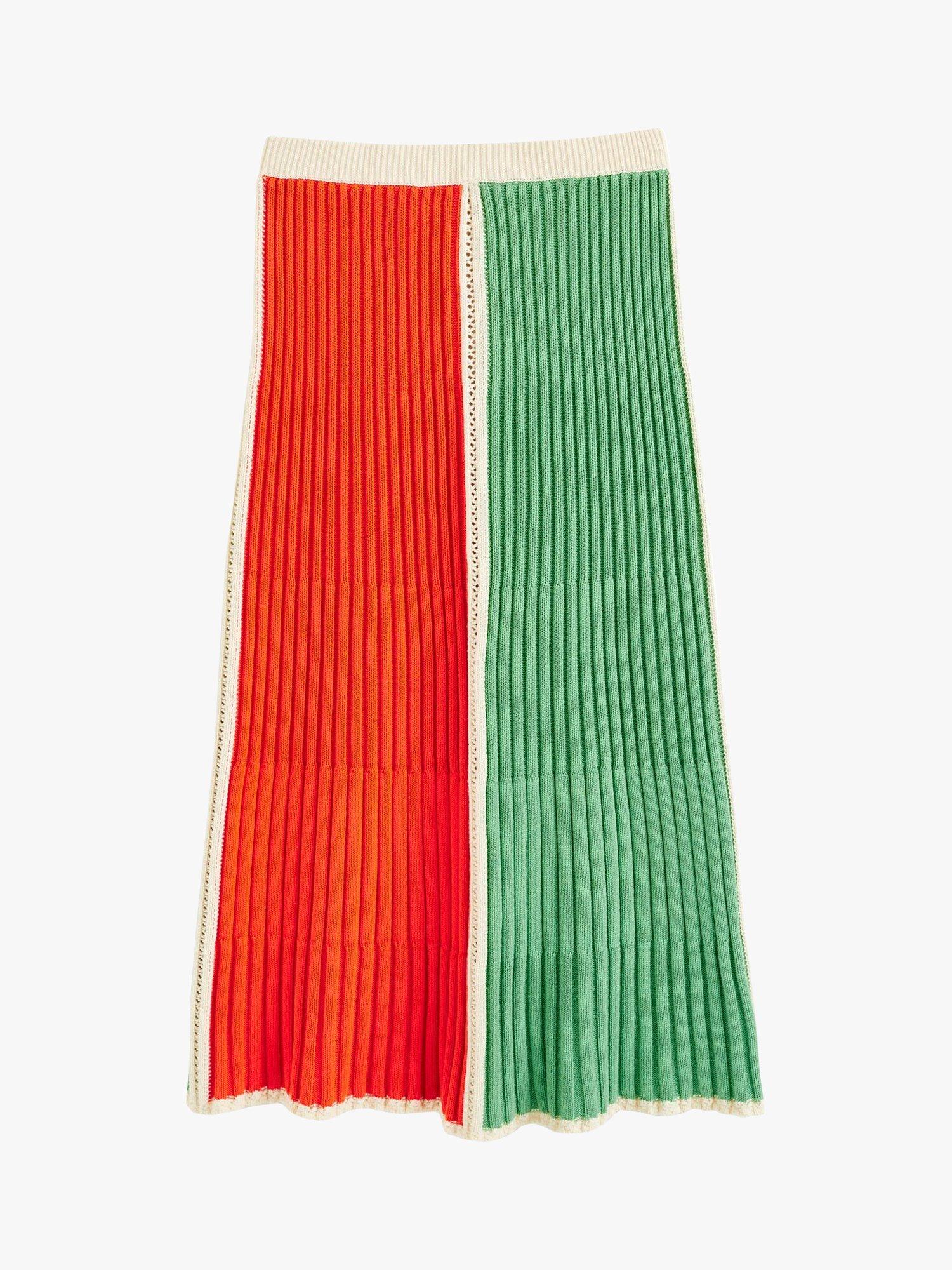 Product image 5 of 5, which shows Chinti & Parker Cotton Riveria Colourblock Midi Skirt, Cream/Green/Orange, XS