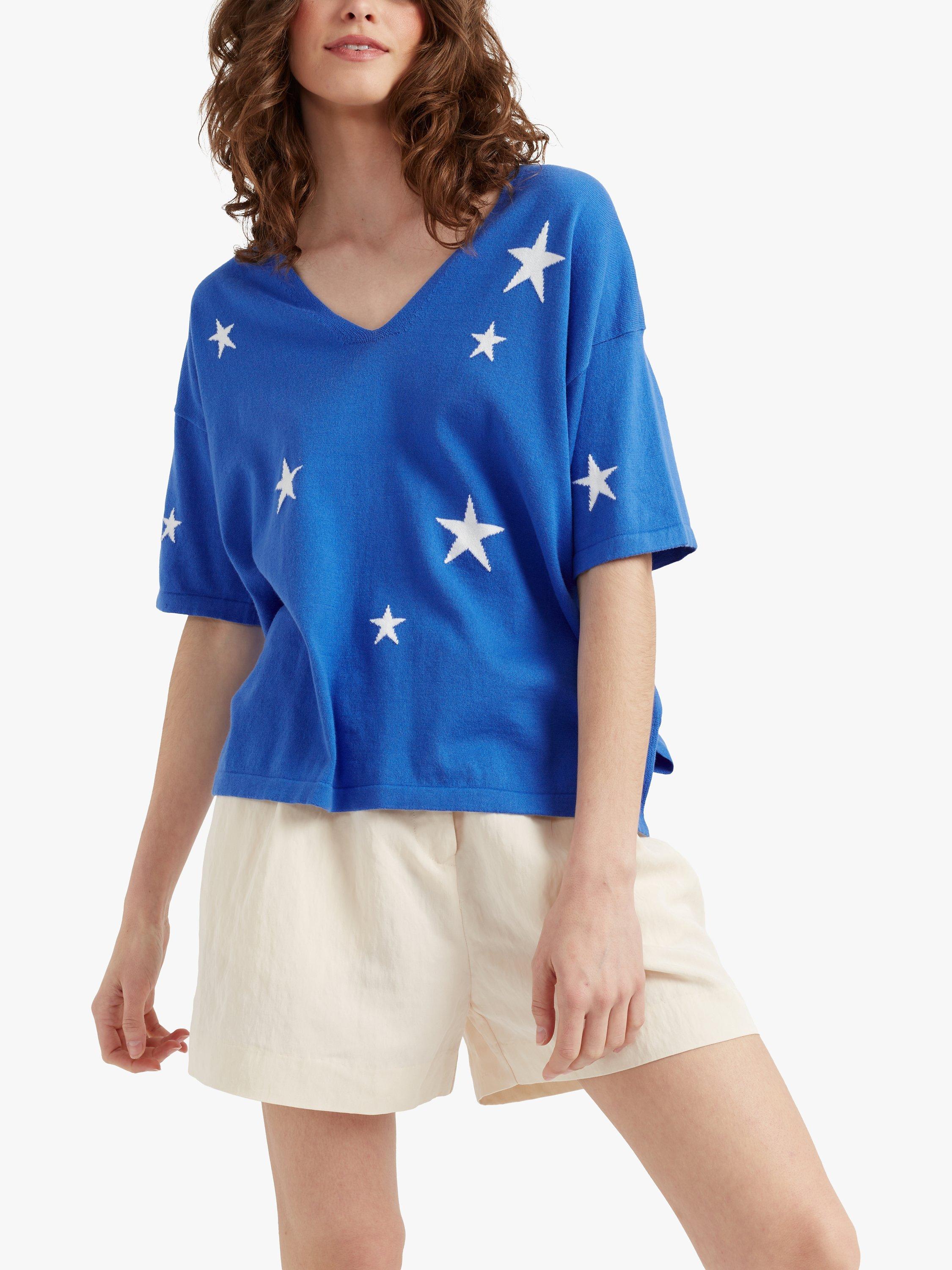 Chinti & Parker Cotton Star T-Shirt, Blue/Cream