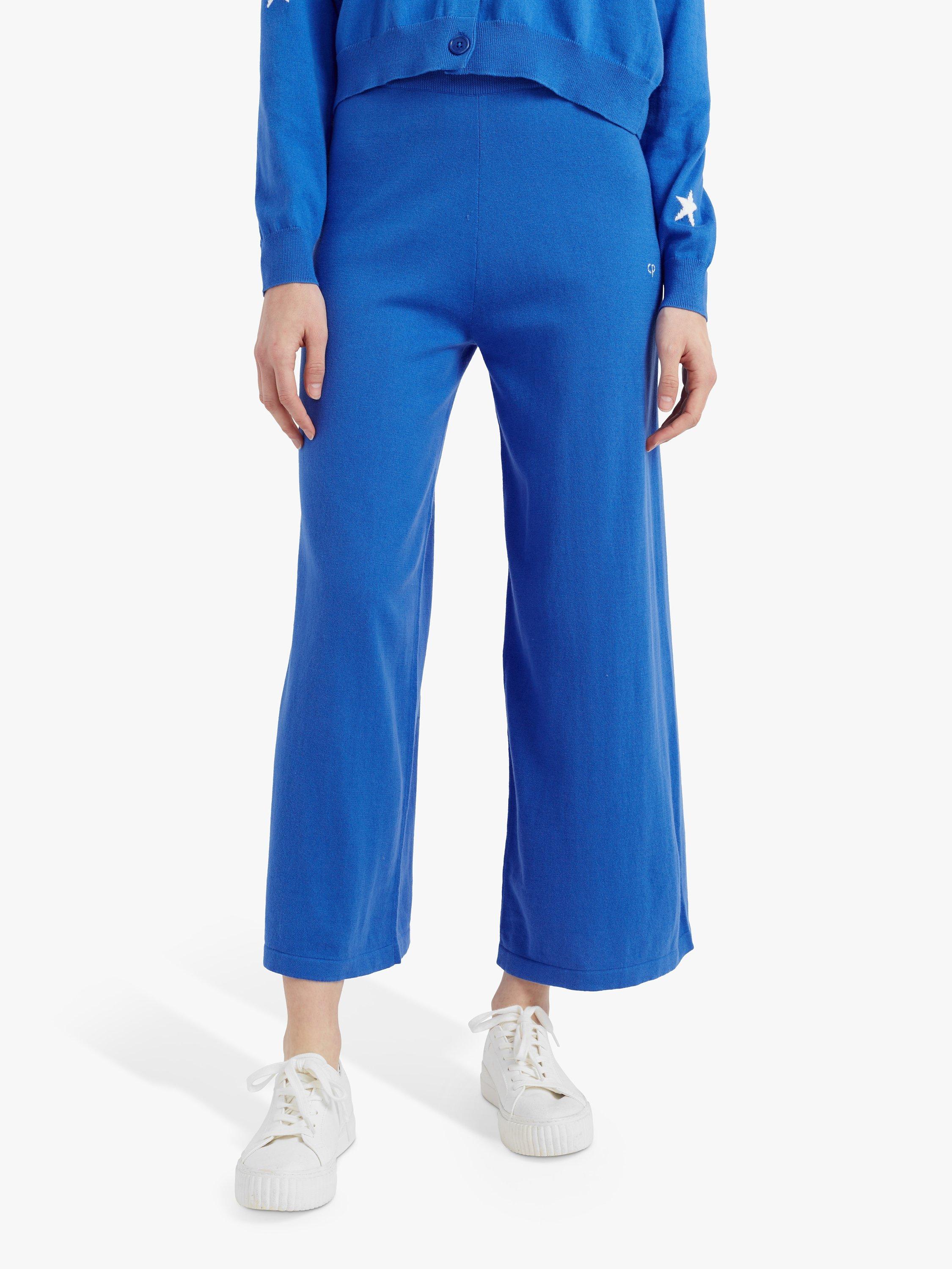 Chinti & Parker Cotton Cropped Wide Leg Track Trousers, Blue