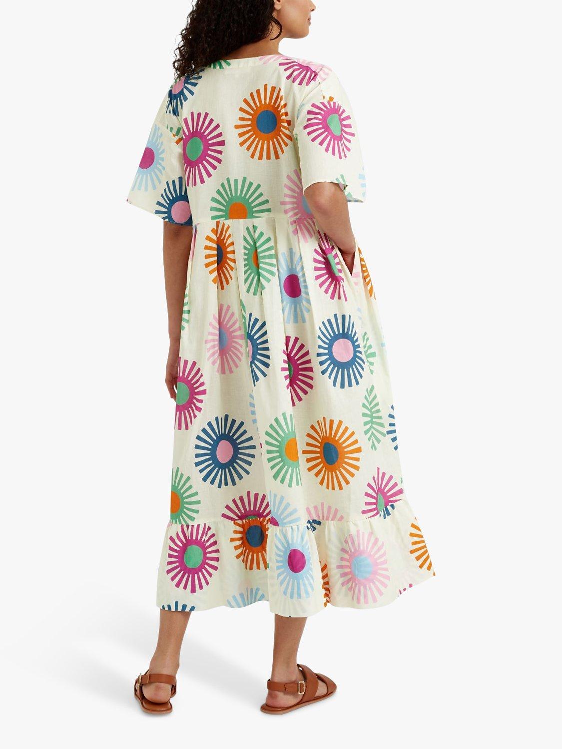 Product image 2 of 5, which shows Chinti & Parker Soleil Linen Blend Midi Dress, Cream/Multi, 6