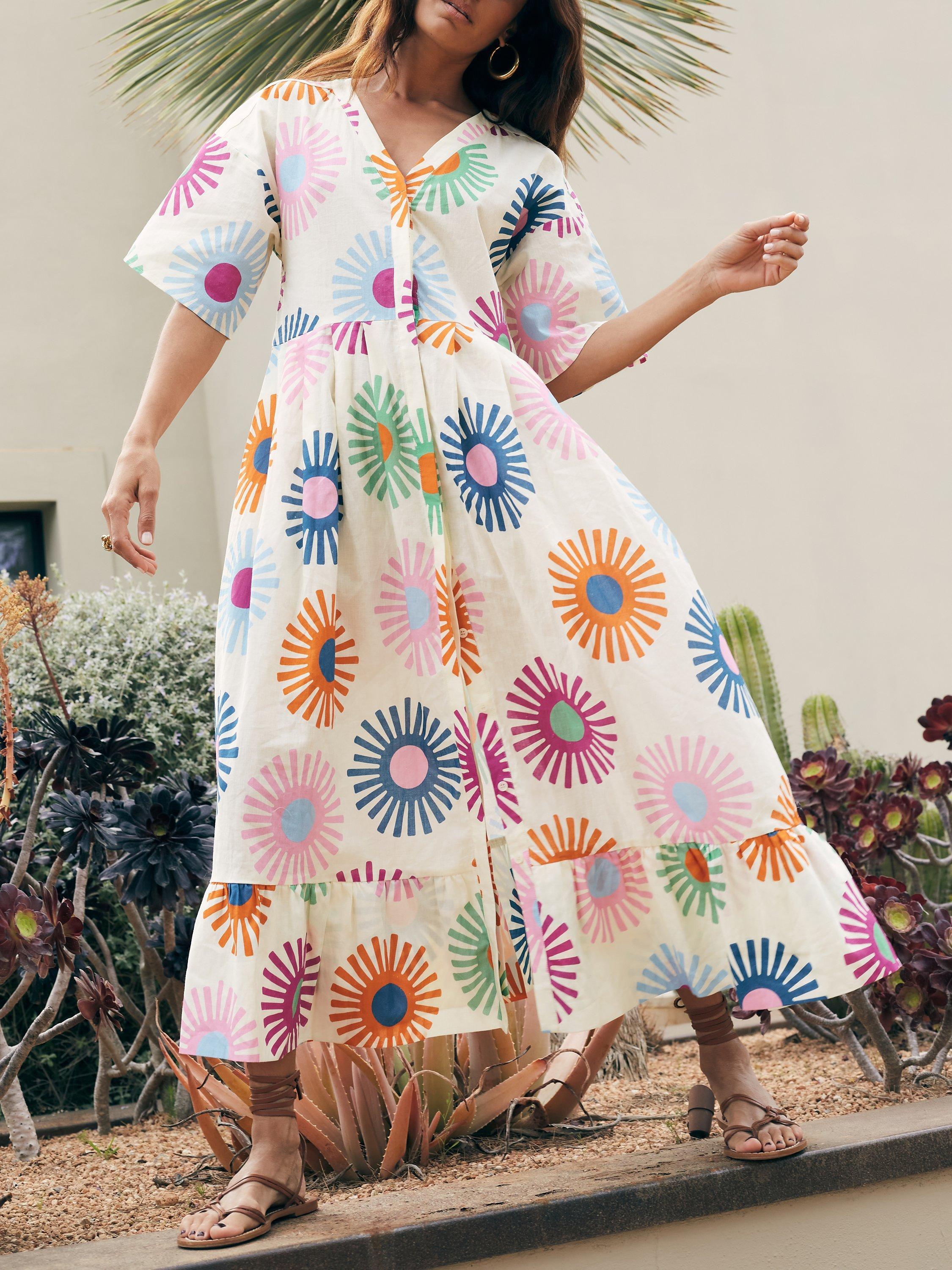 Product image 5 of 5, which shows Chinti & Parker Soleil Linen Blend Midi Dress, Cream/Multi, 6