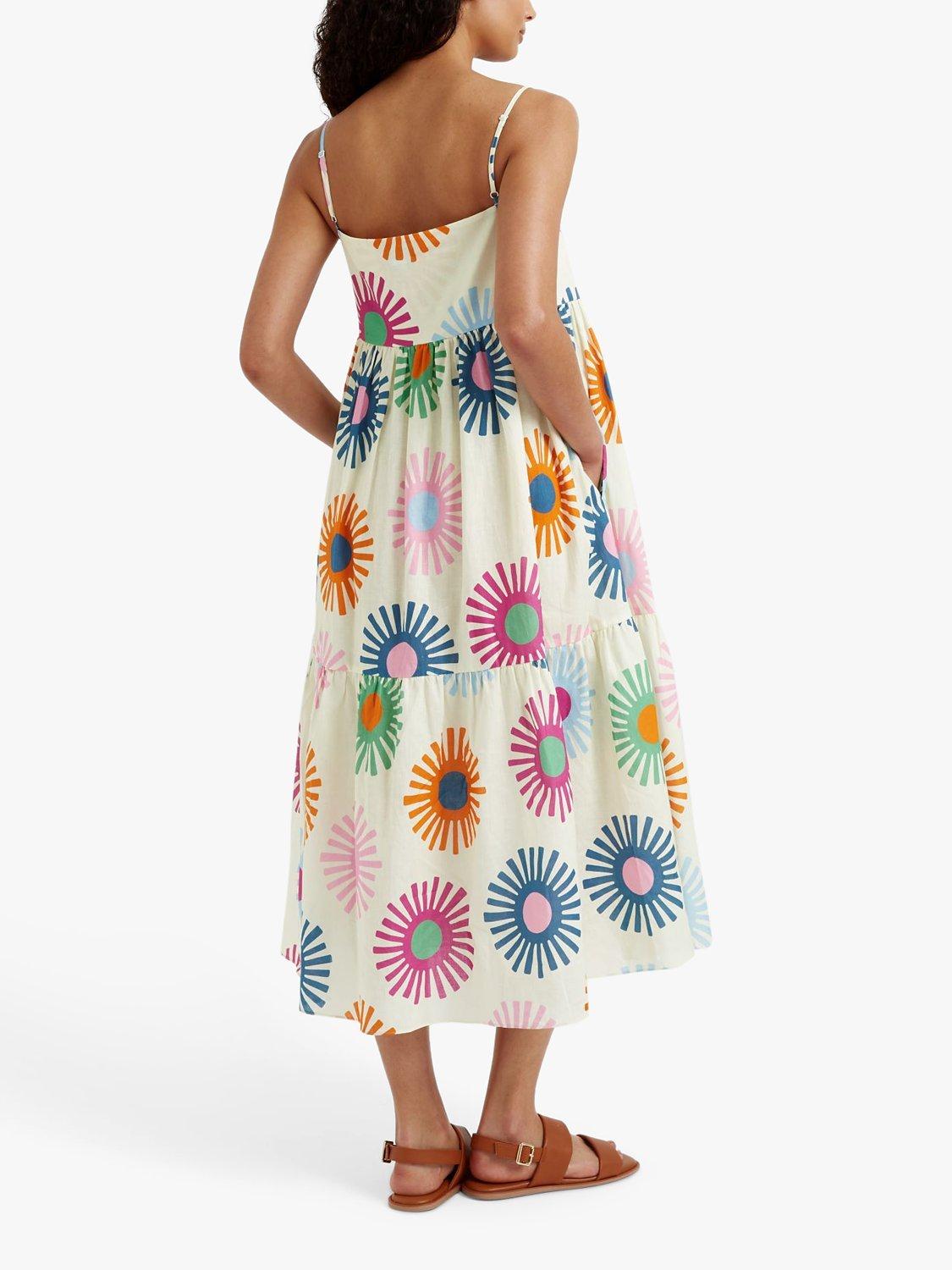 Product image 2 of 5, which shows Chinti & Parker Soleil Linen Blend Midi Sun Dress, Cream/Multi, 6
