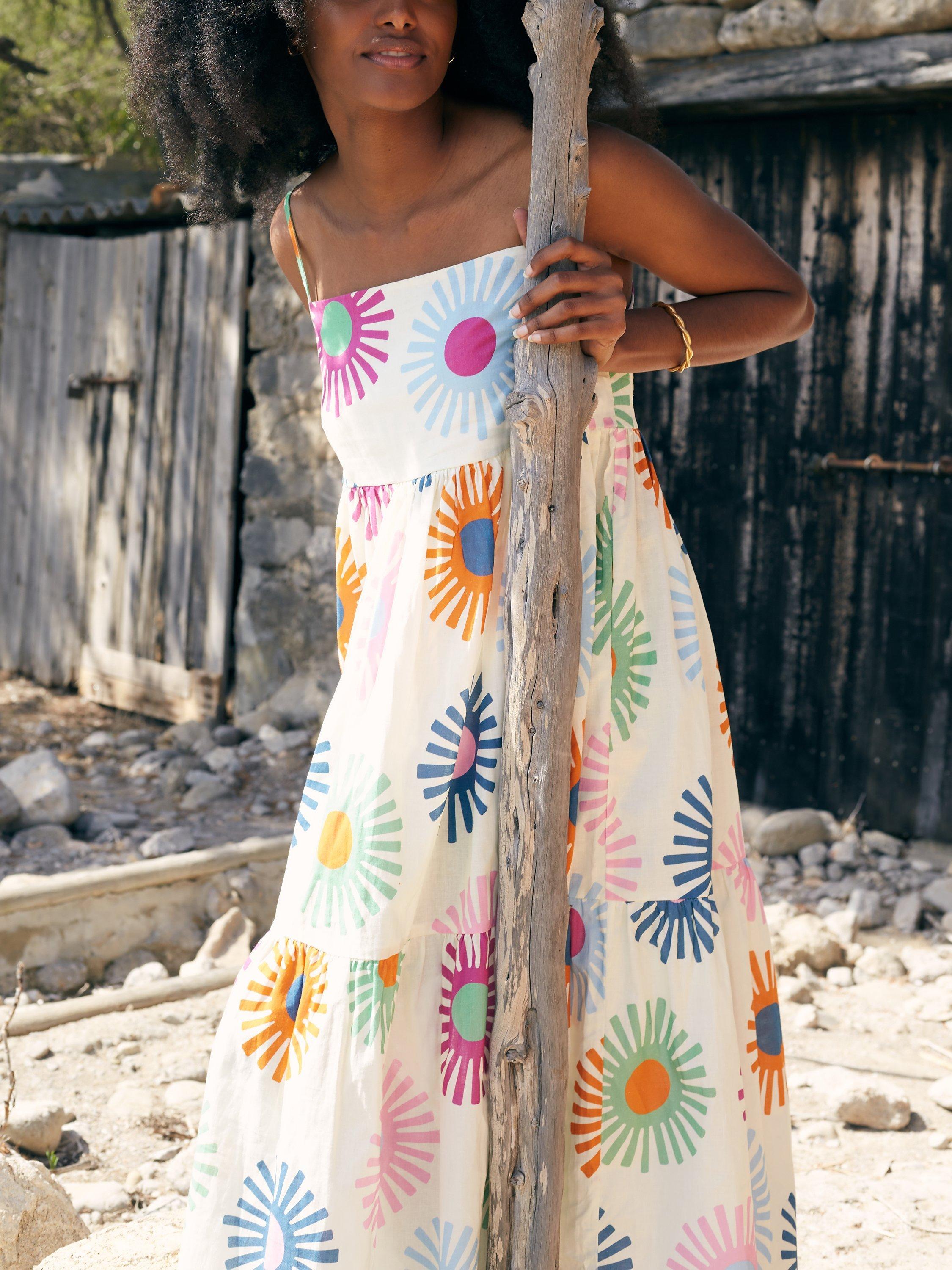 Product image 5 of 5, which shows Chinti & Parker Soleil Linen Blend Midi Sun Dress, Cream/Multi, 6