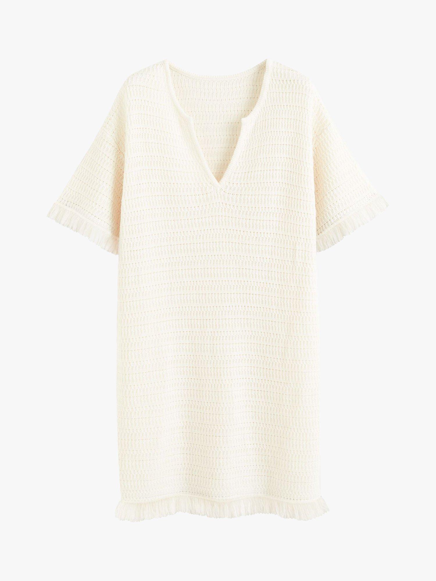 Chinti & Parker Mykonos Cotton Linen Blend Kaftan Dress, Cream, XS