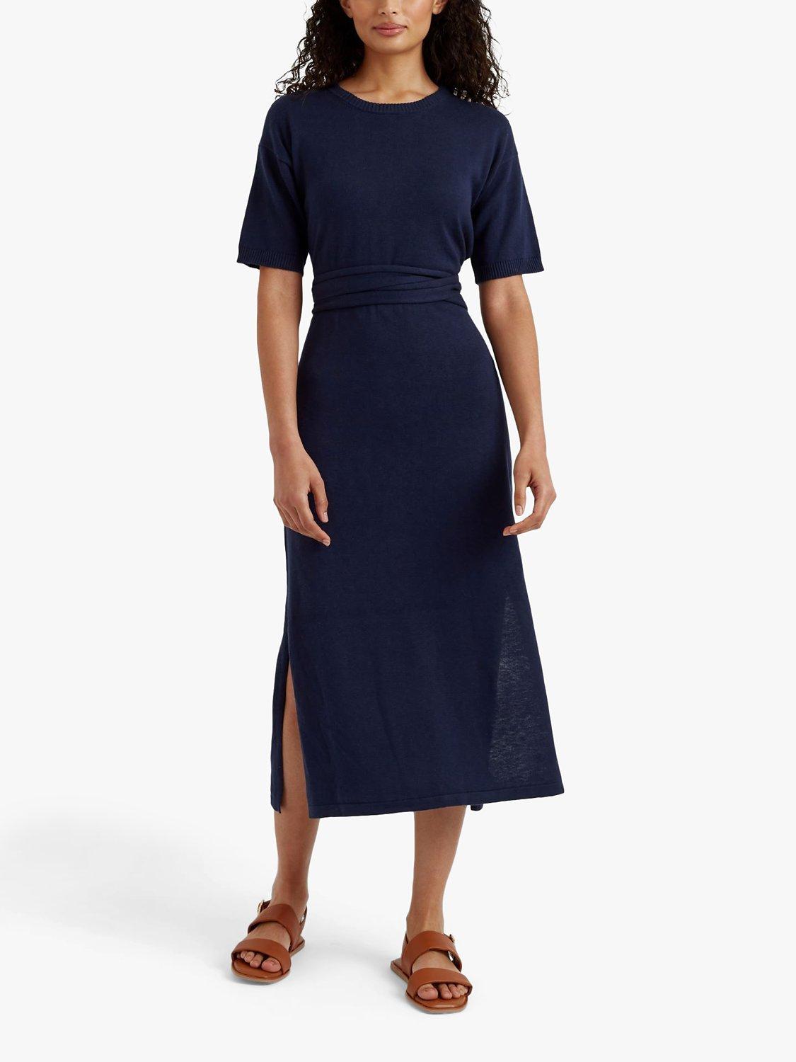 Chinti & Parker Monaco Dress Linen Blend Midi Dress, Navy, XS