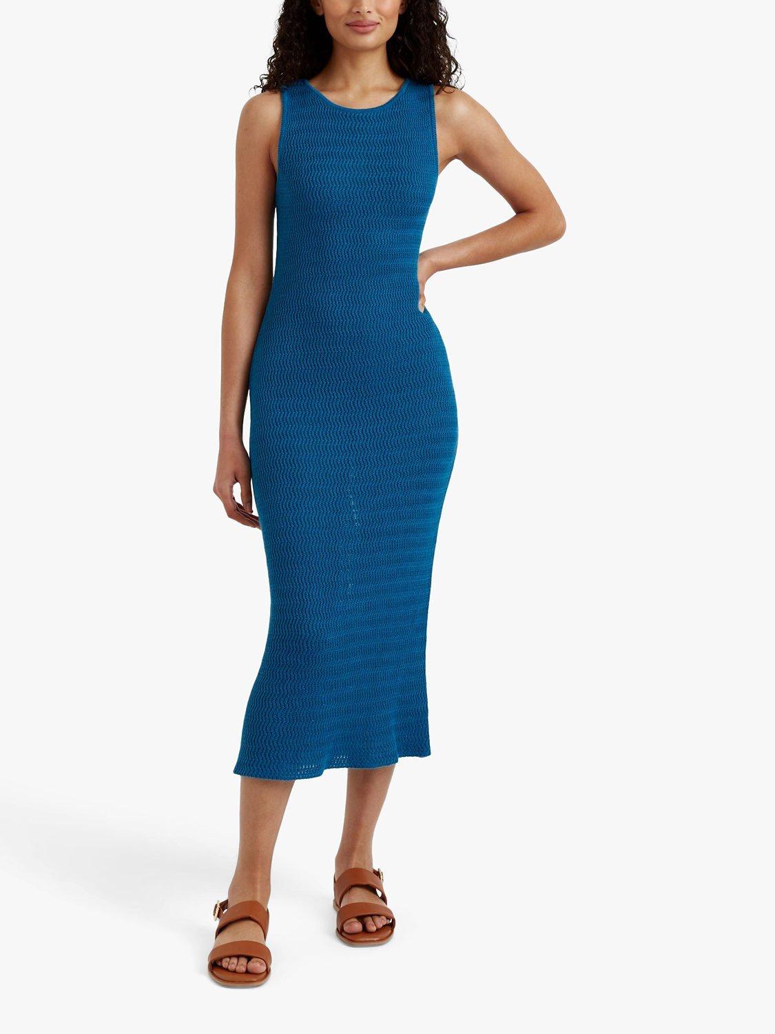 Product image 1 of 4, which shows Chinti & Parker Ibiza Crotchet Linen Blend Midi Dress, Blue, XS