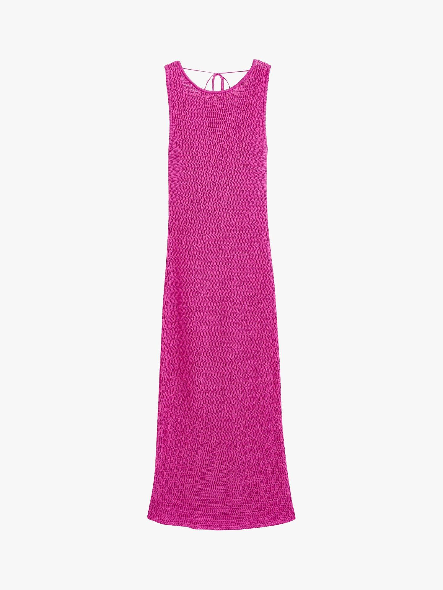 Product image 3 of 3, which shows Chinti & Parker Ibiza Crotchet Linen Blend Midi Dress, Berry Pink, XS