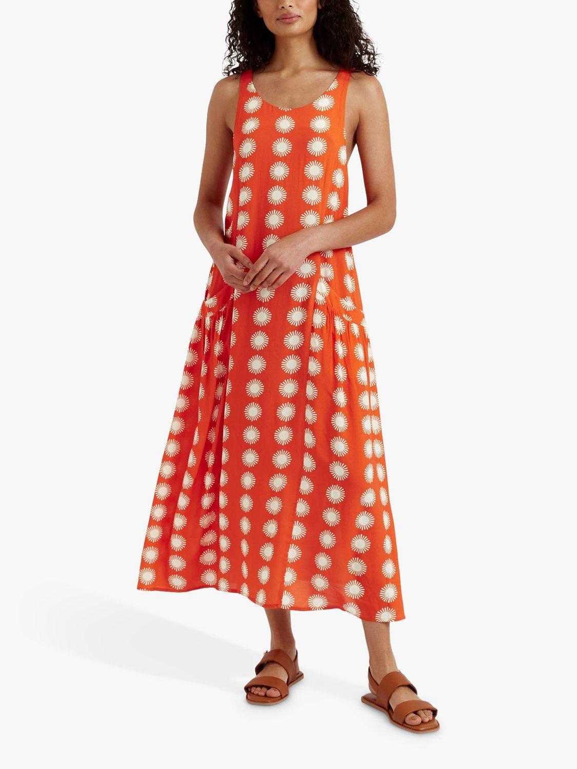 Product image 1 of 7, which shows Chinti & Parker Formentera Midi Dress, Orange/Cream, 6