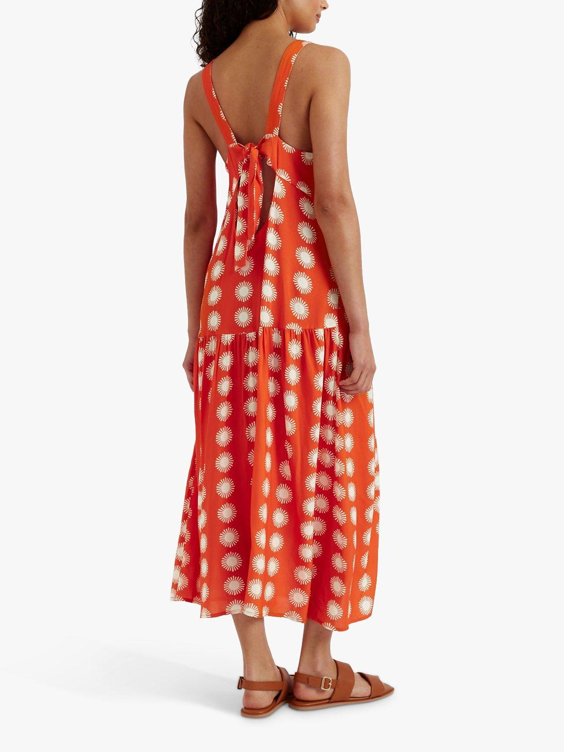 Product image 2 of 7, which shows Chinti & Parker Formentera Midi Dress, Orange/Cream, 6