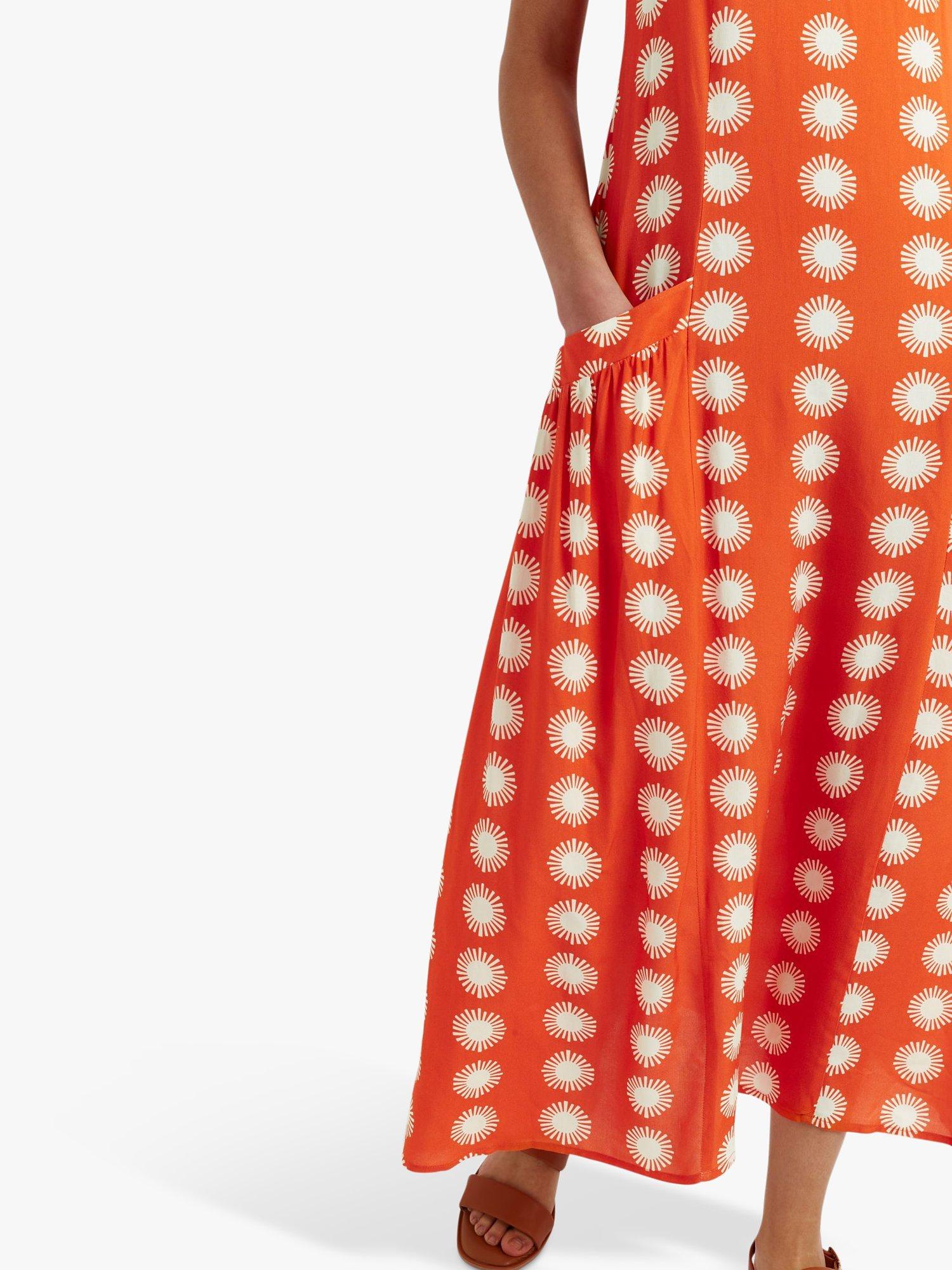 Product image 5 of 7, which shows Chinti & Parker Formentera Midi Dress, Orange/Cream, 6