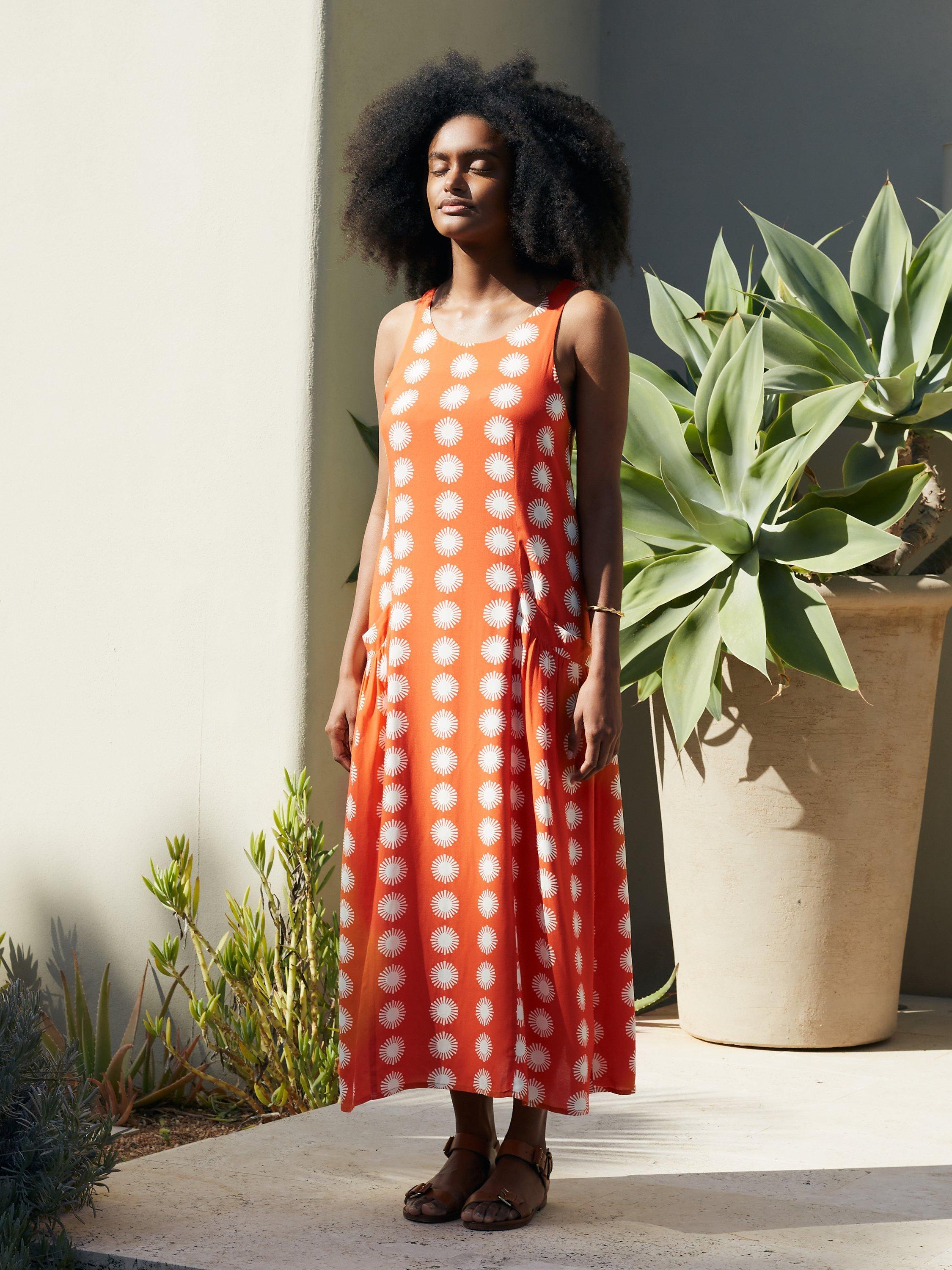 Product image 7 of 7, which shows Chinti & Parker Formentera Midi Dress, Orange/Cream, 6