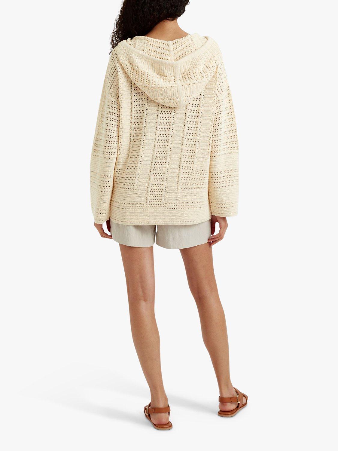 Product image 2 of 4, which shows Chinti & Parker Goa Crochet Stitch Hooded Jumper, Cream, XS