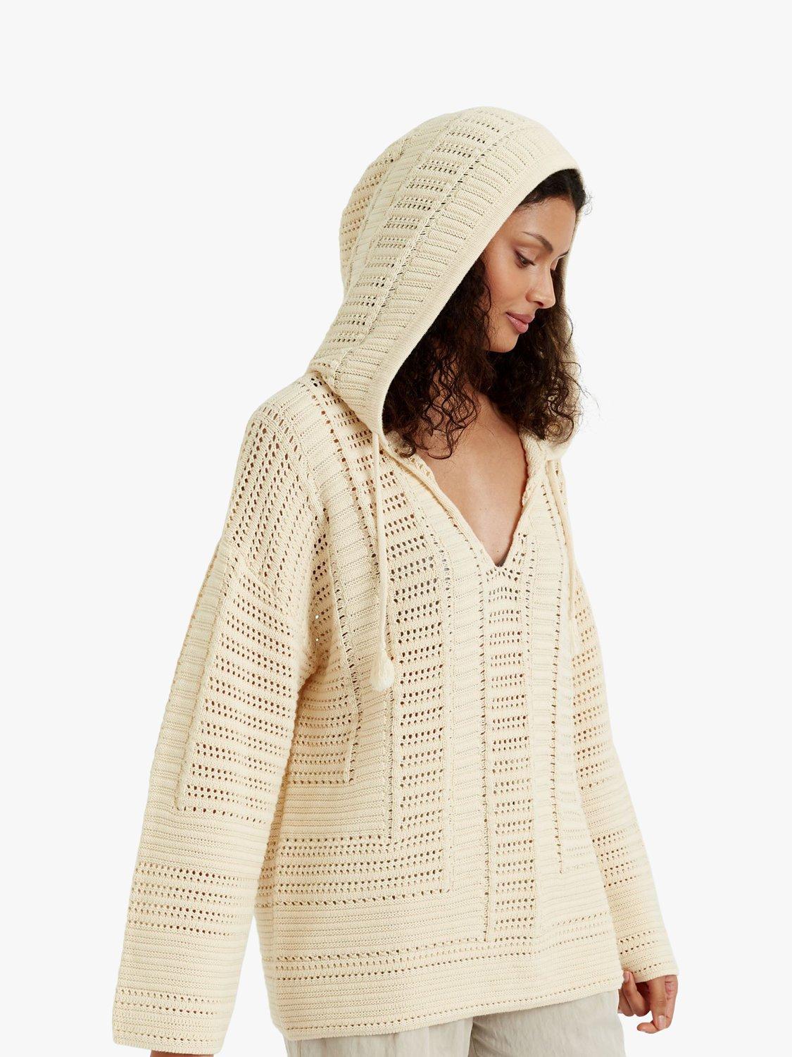 Product image 3 of 4, which shows Chinti & Parker Goa Crochet Stitch Hooded Jumper, Cream, XS
