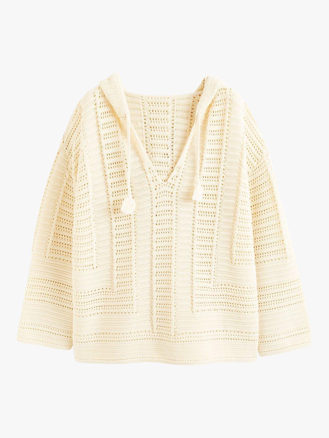 Product image 4 of 4, which shows Chinti & Parker Goa Crochet Stitch Hooded Jumper, Cream, XS