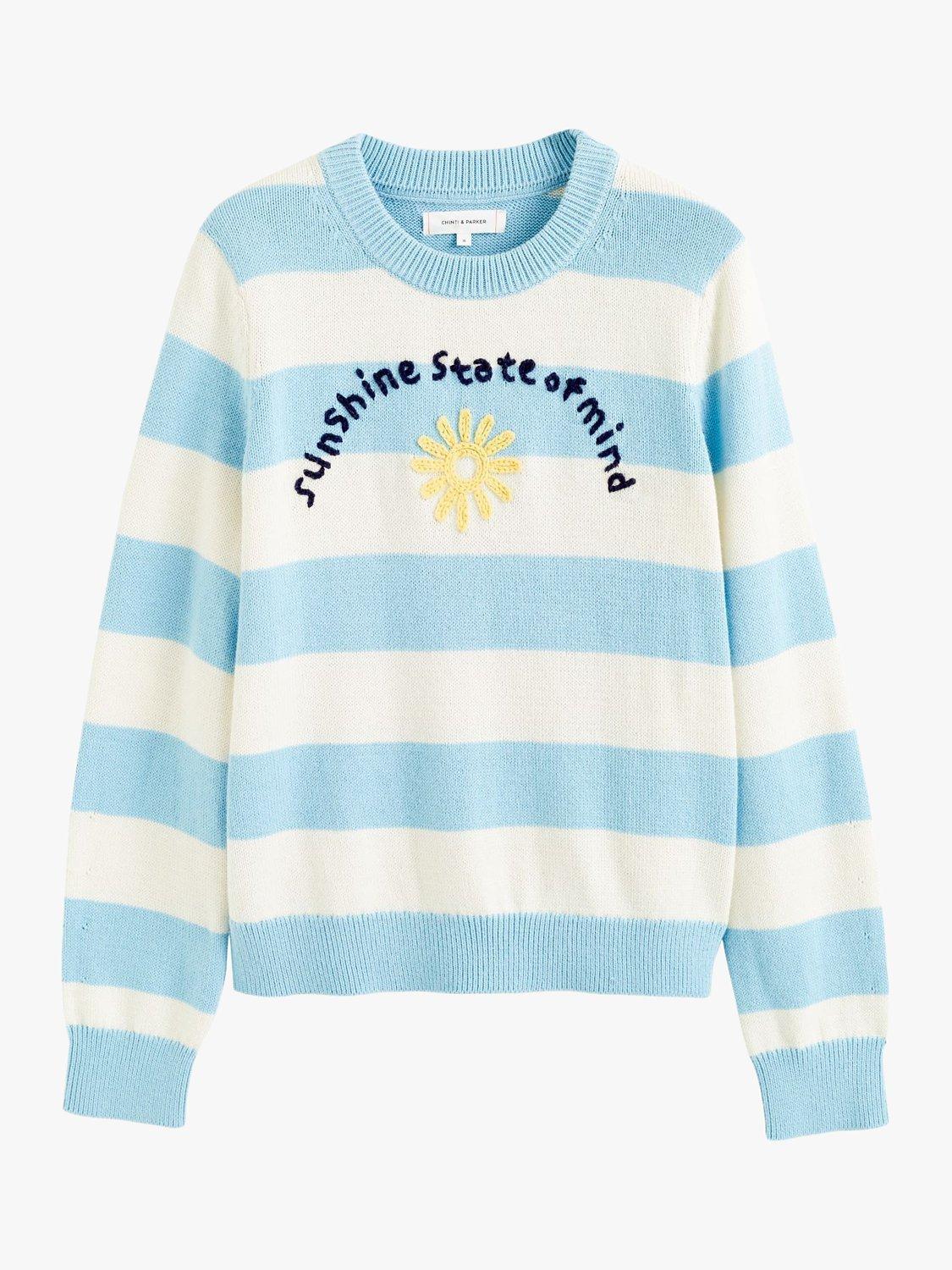 Product image 4 of 4, which shows Chinti & Parker Sunshine State of Mind Alpaca Blend Jumper, Cream/Blue, XS