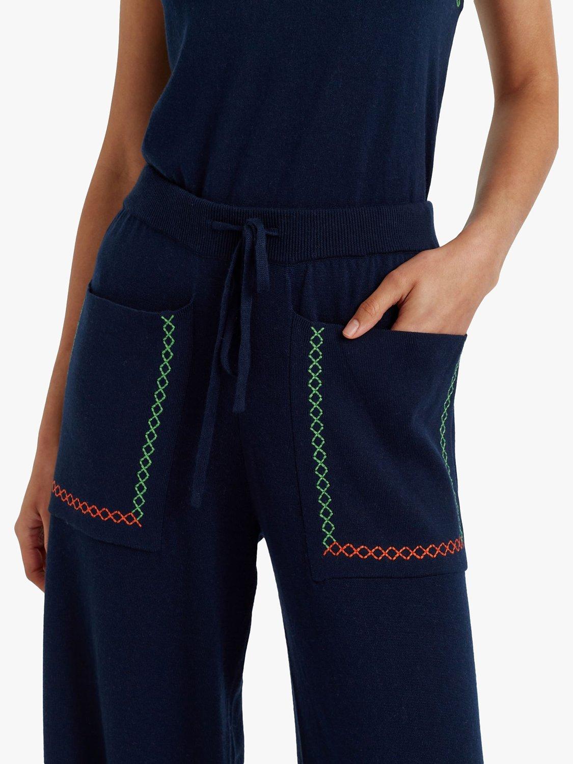 Product image 1 of 3, which shows Chinti & Parker Santorini Cotton Cashmere Blend Trousers, Navy/Green/Orange, XS