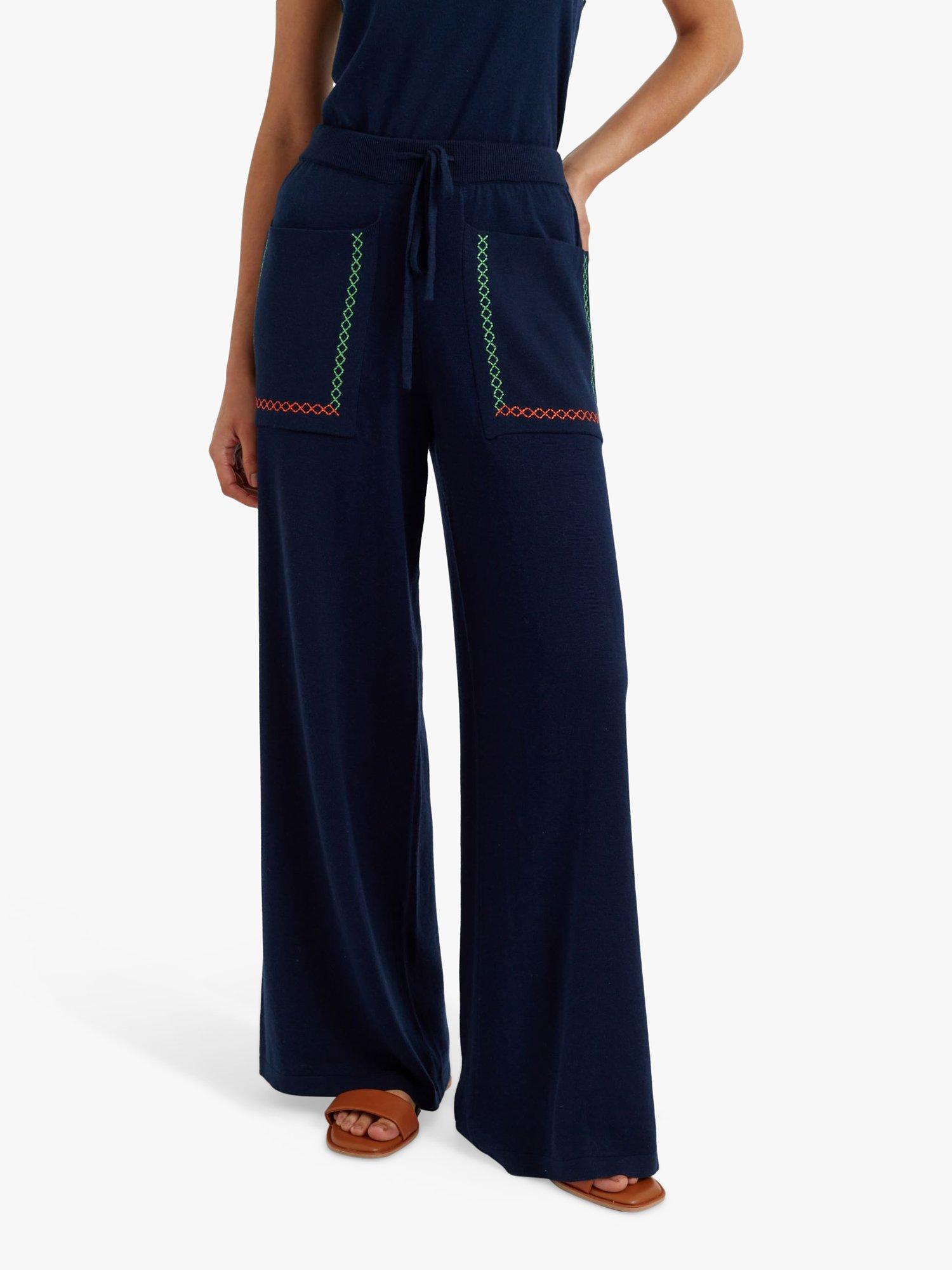 Product image 2 of 3, which shows Chinti & Parker Santorini Cotton Cashmere Blend Trousers, Navy/Green/Orange, XS