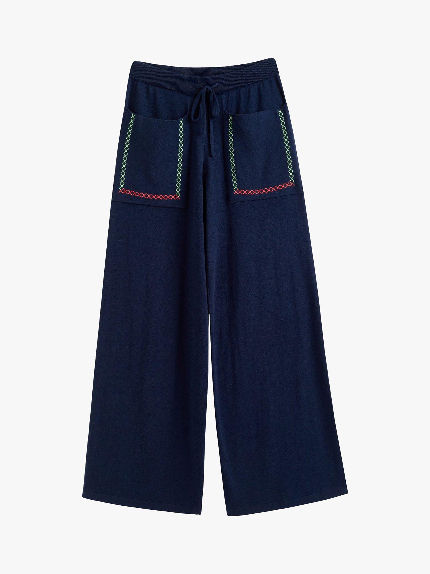 Product image 3 of 3, which shows Chinti & Parker Santorini Cotton Cashmere Blend Trousers, Navy/Green/Orange, XS