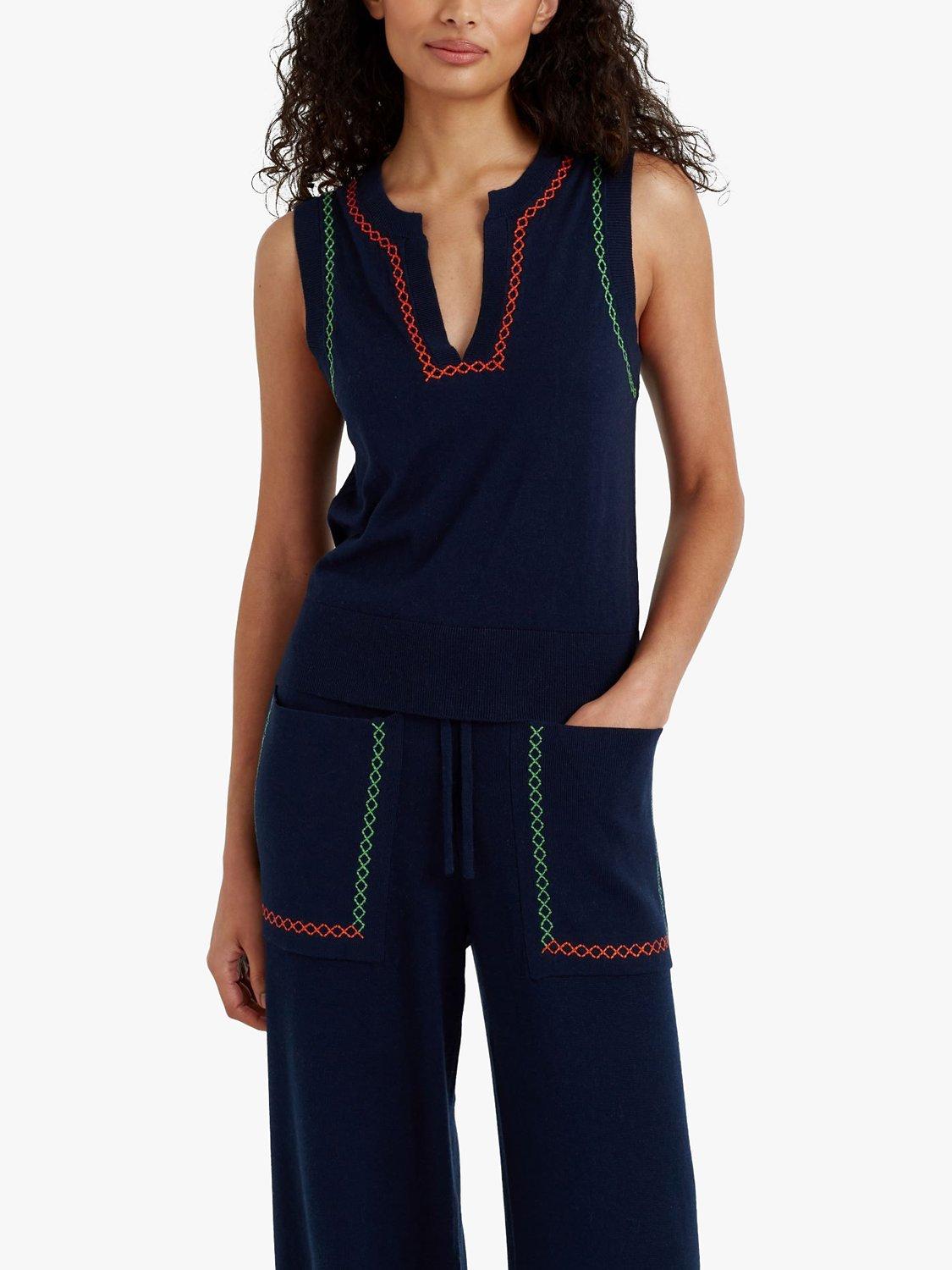 Product image 1 of 4, which shows Chinti & Parker Santorini Cashmere Blend Vest, Navy, XS