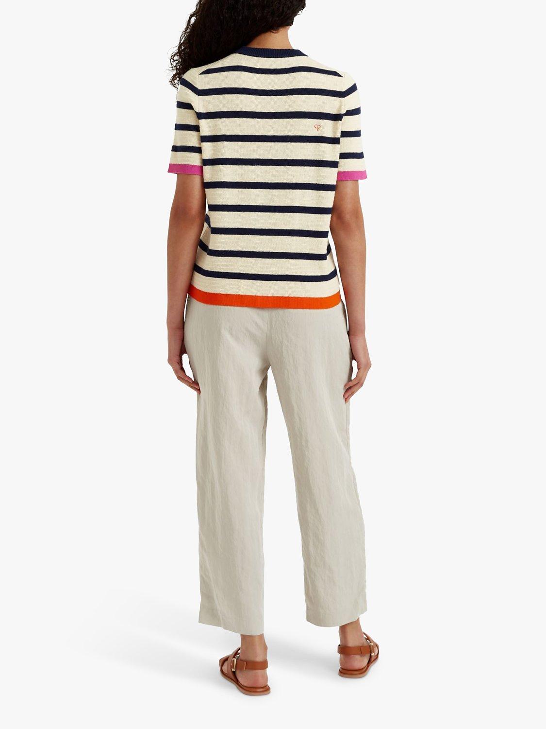 Product image 2 of 4, which shows Chinti & Parker Breton Stripe Short Sleeve Jumper, Cream/Multi, XS