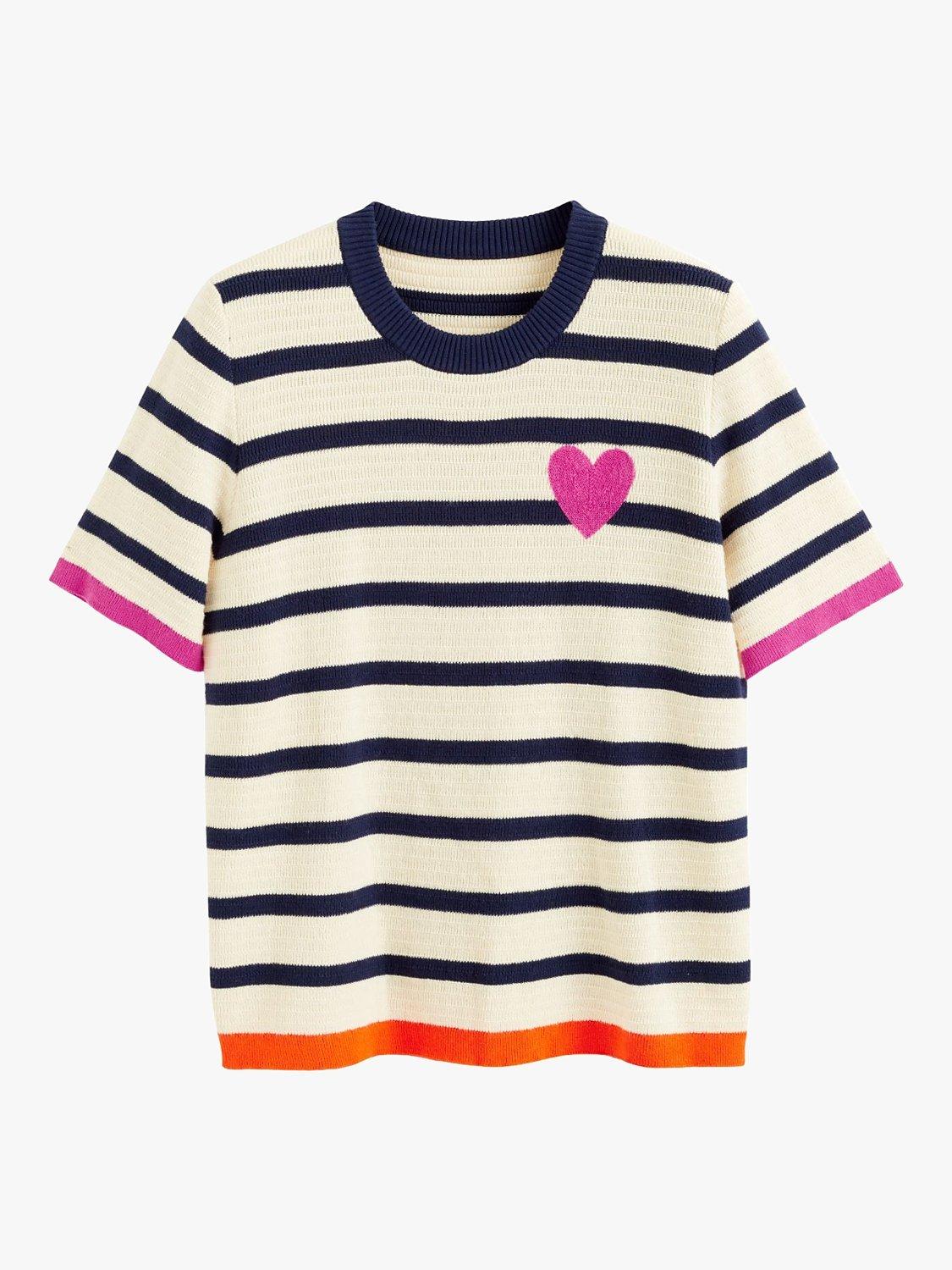 Product image 4 of 4, which shows Chinti & Parker Breton Stripe Short Sleeve Jumper, Cream/Multi, XS