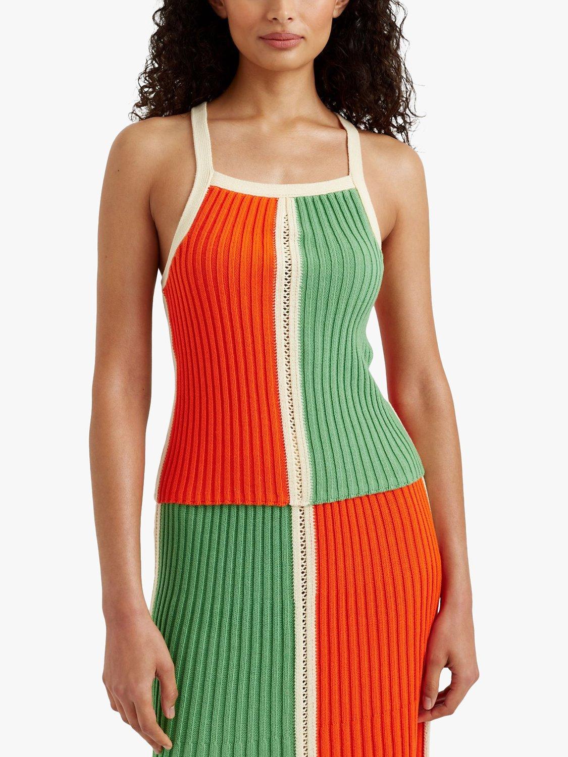 Product image 1 of 6, which shows Chinti & Parker Riveria Top, Green/Orange, XS