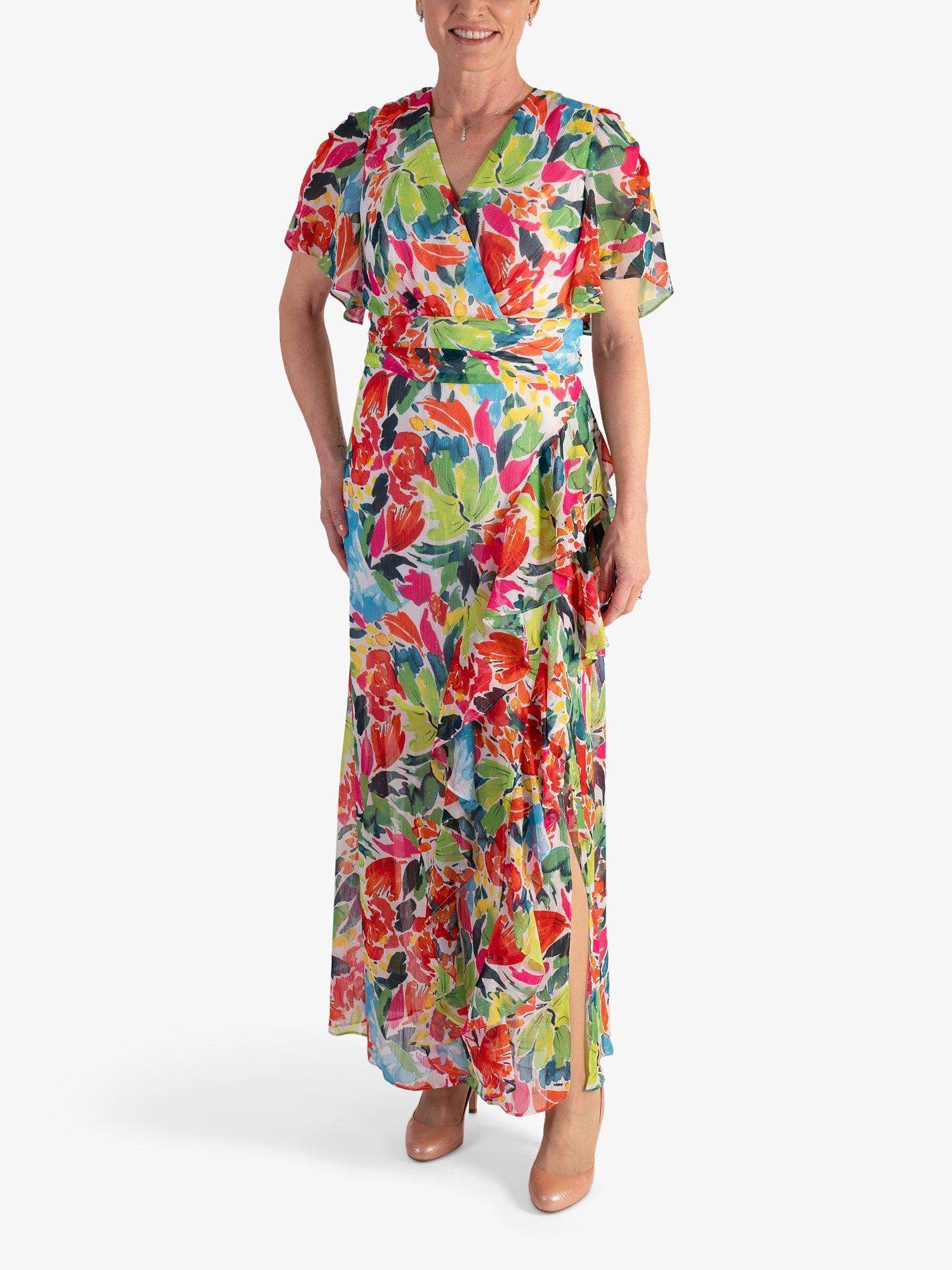 chesca Tropical Print Faux Wrap Chiffon Maxi Dress, Multi