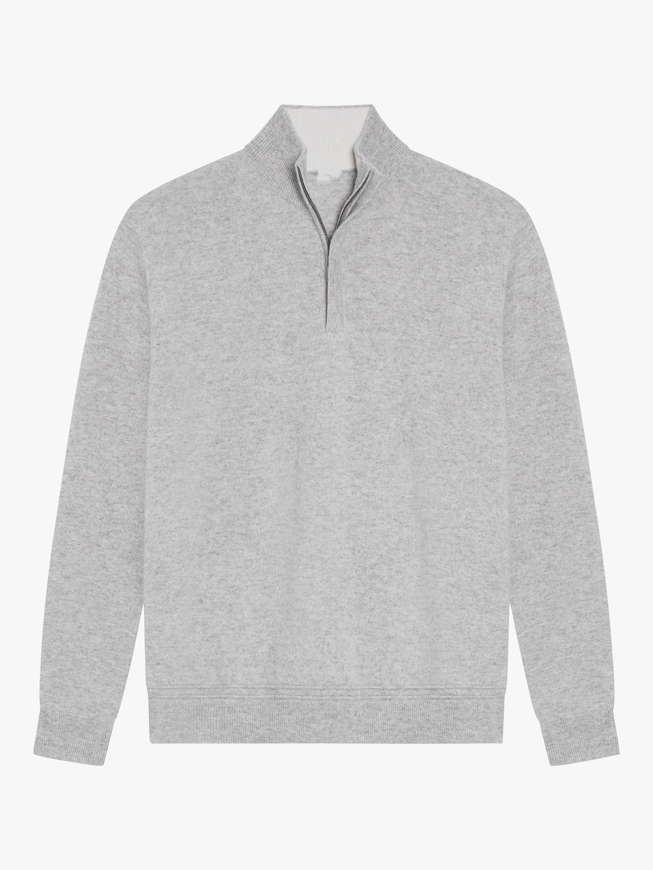 Product image 1 of 6, which shows SPOKE Cashmere Half Zip Slim Fit Jumper, Grey, S Short