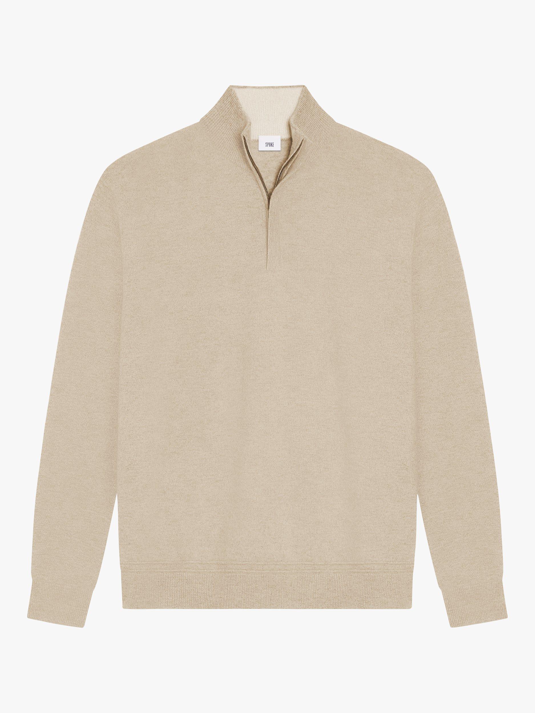 Product image 1 of 6, which shows SPOKE Cashmere Half Zip Slim Fit Jumper, Oatmeal, S Short