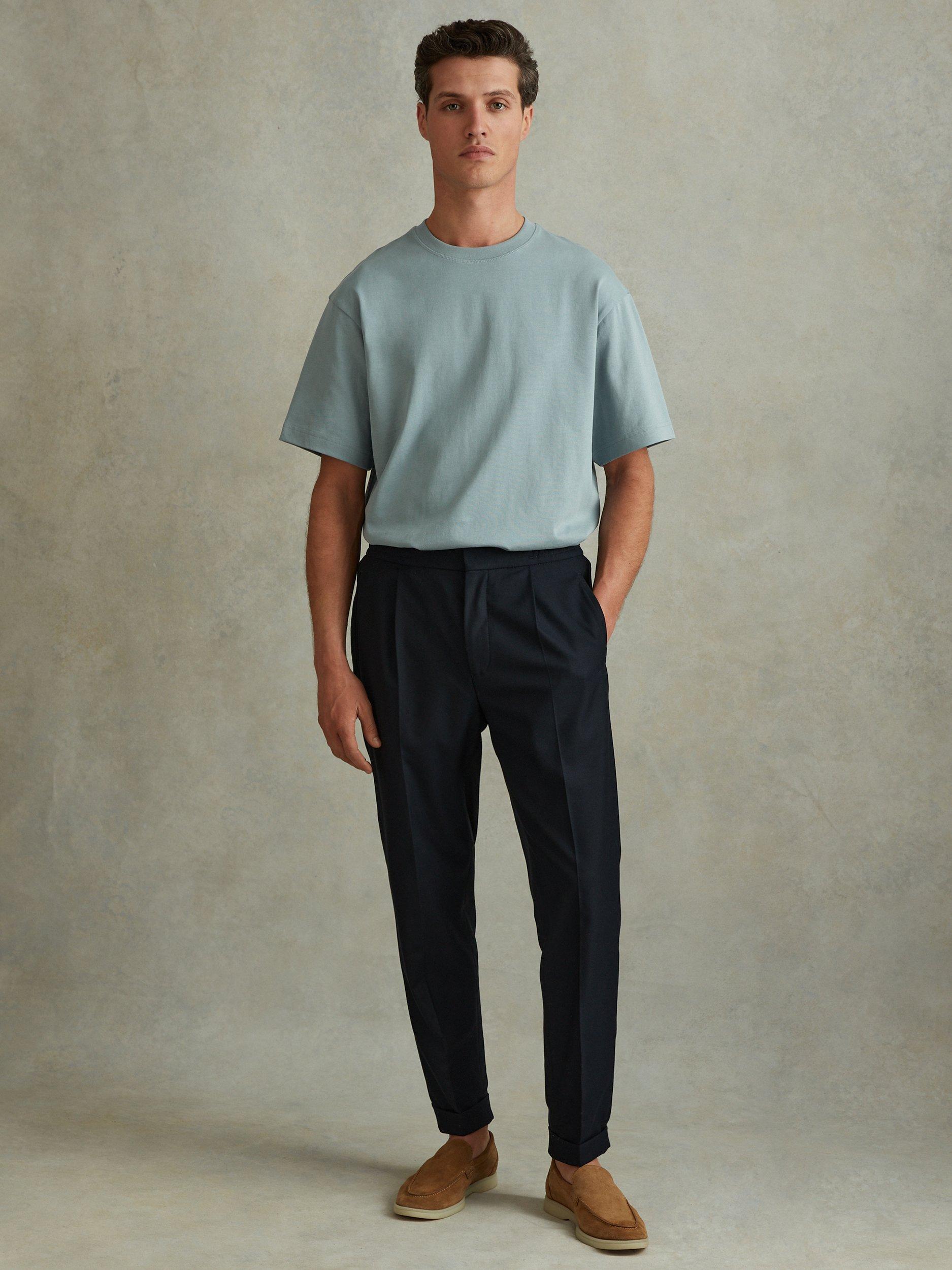Reiss Tate Cotton Crew Neck T Shirt Faded Denim