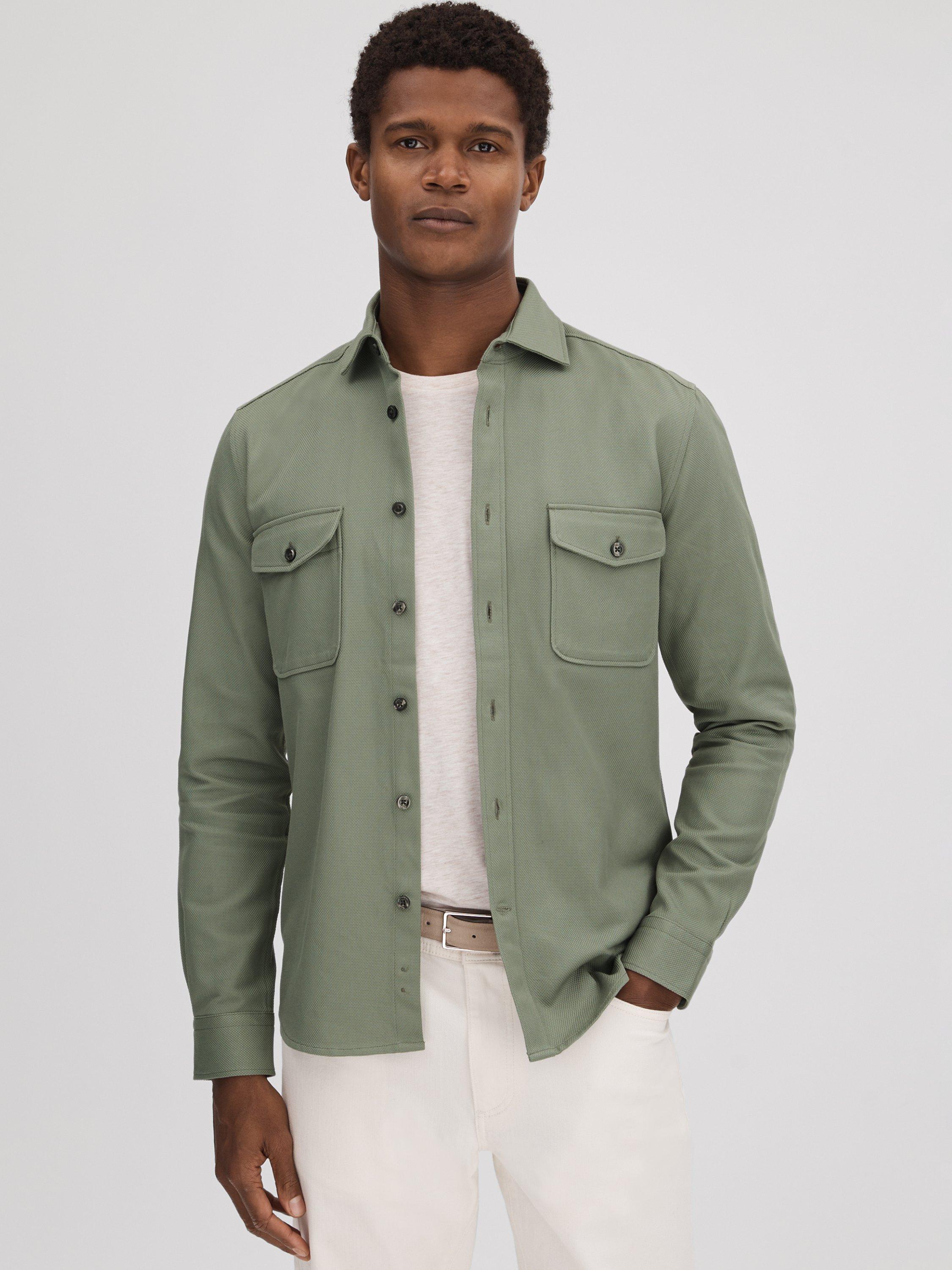 Reiss Arlo Long Sleeve Textured Shirt, Pistachio
