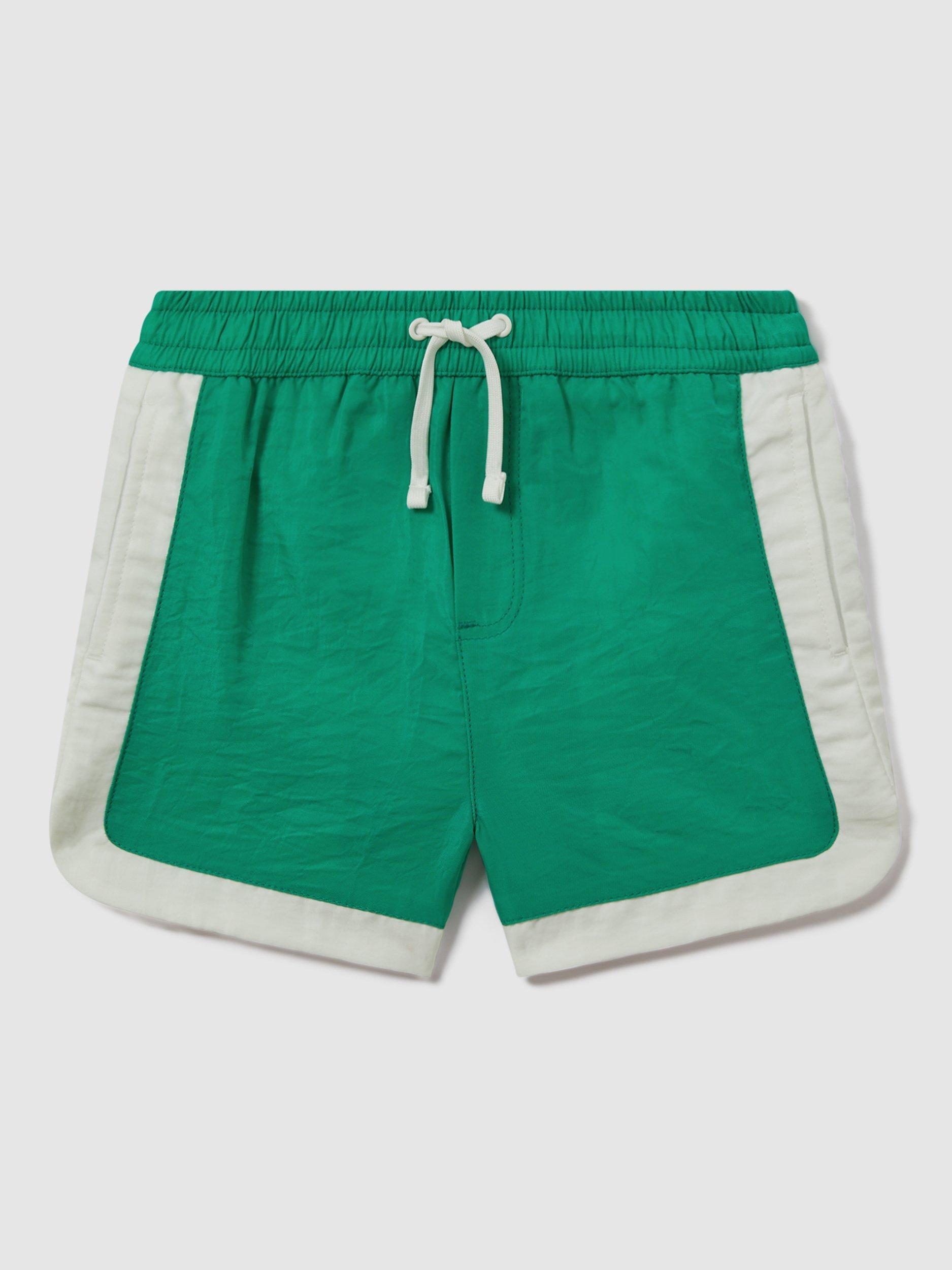 Reiss Kids' Surf Contrast Border Swim Shorts, Bright Green/Ecru