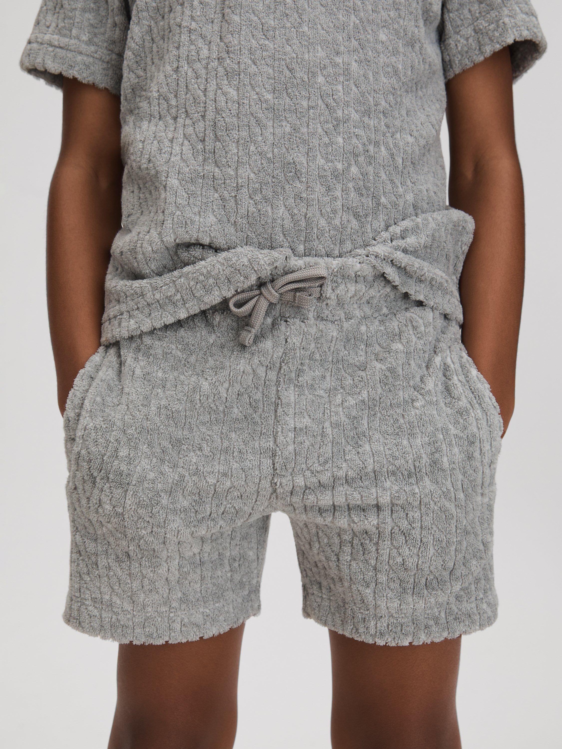 Reiss Kids' Fletcher Velour Cable Drawstring Shorts, Soft Grey