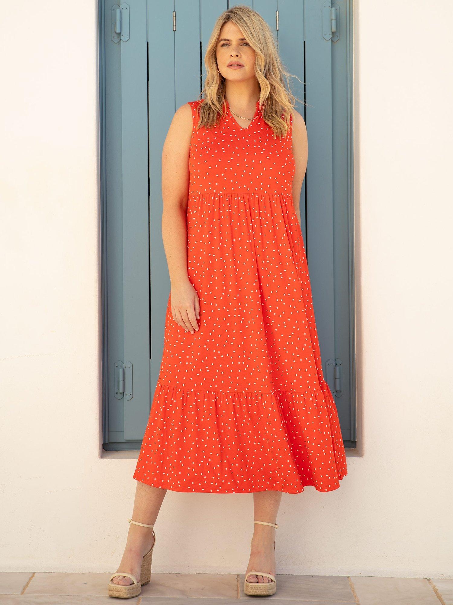 Live Unlimited Curve Spot Jersey Sleeveless Midi Dress, Red