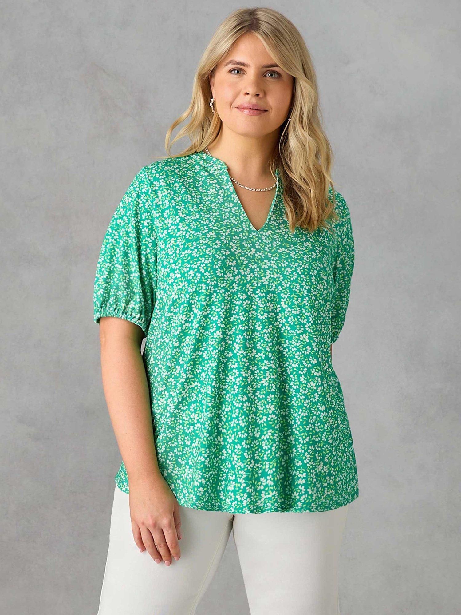 Live Unlimited Curve Ditsy Jersey Blouse, Green