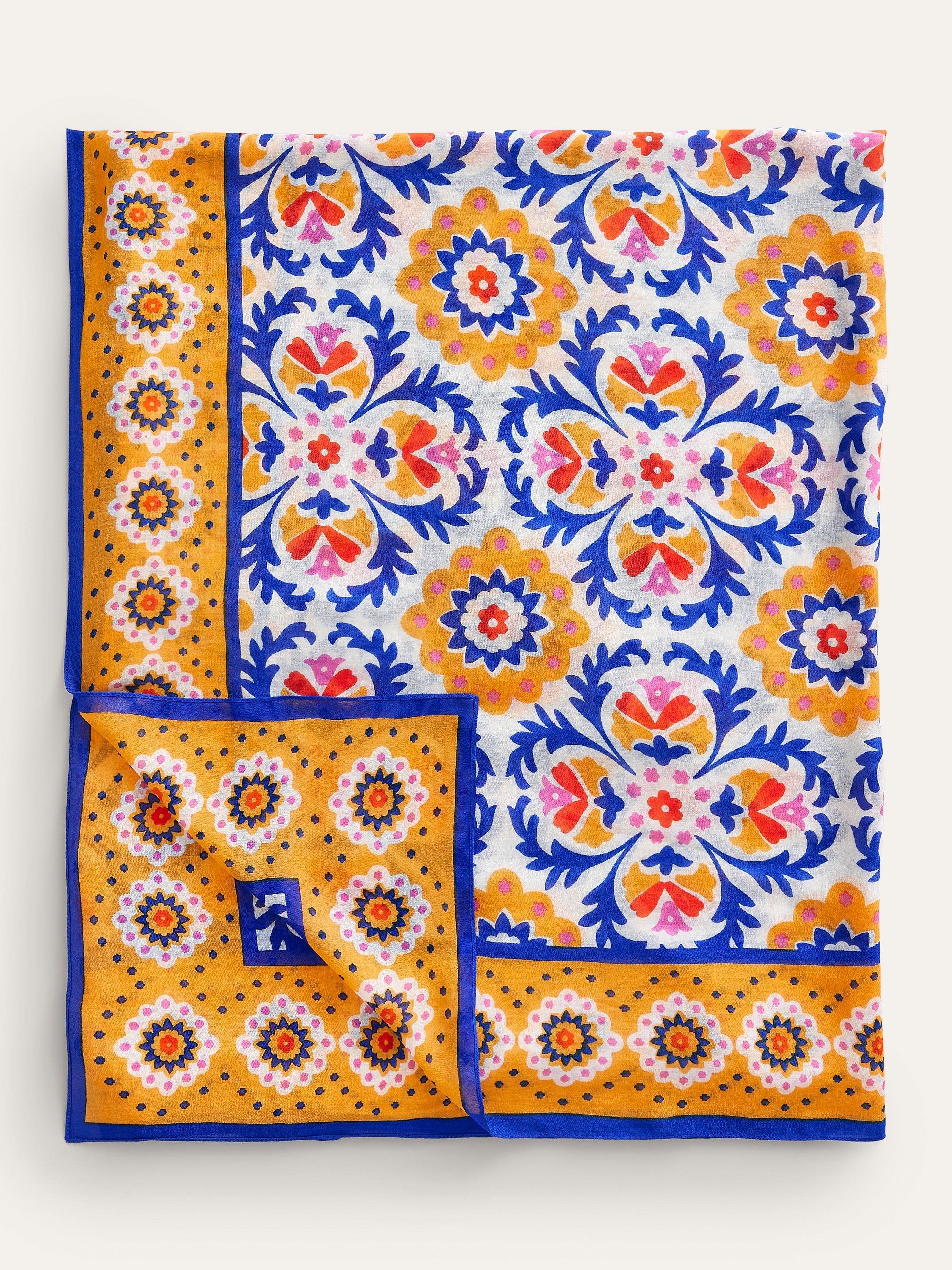 Boden Printed Sarong Scarf, Gold/Mosaic Bloom
