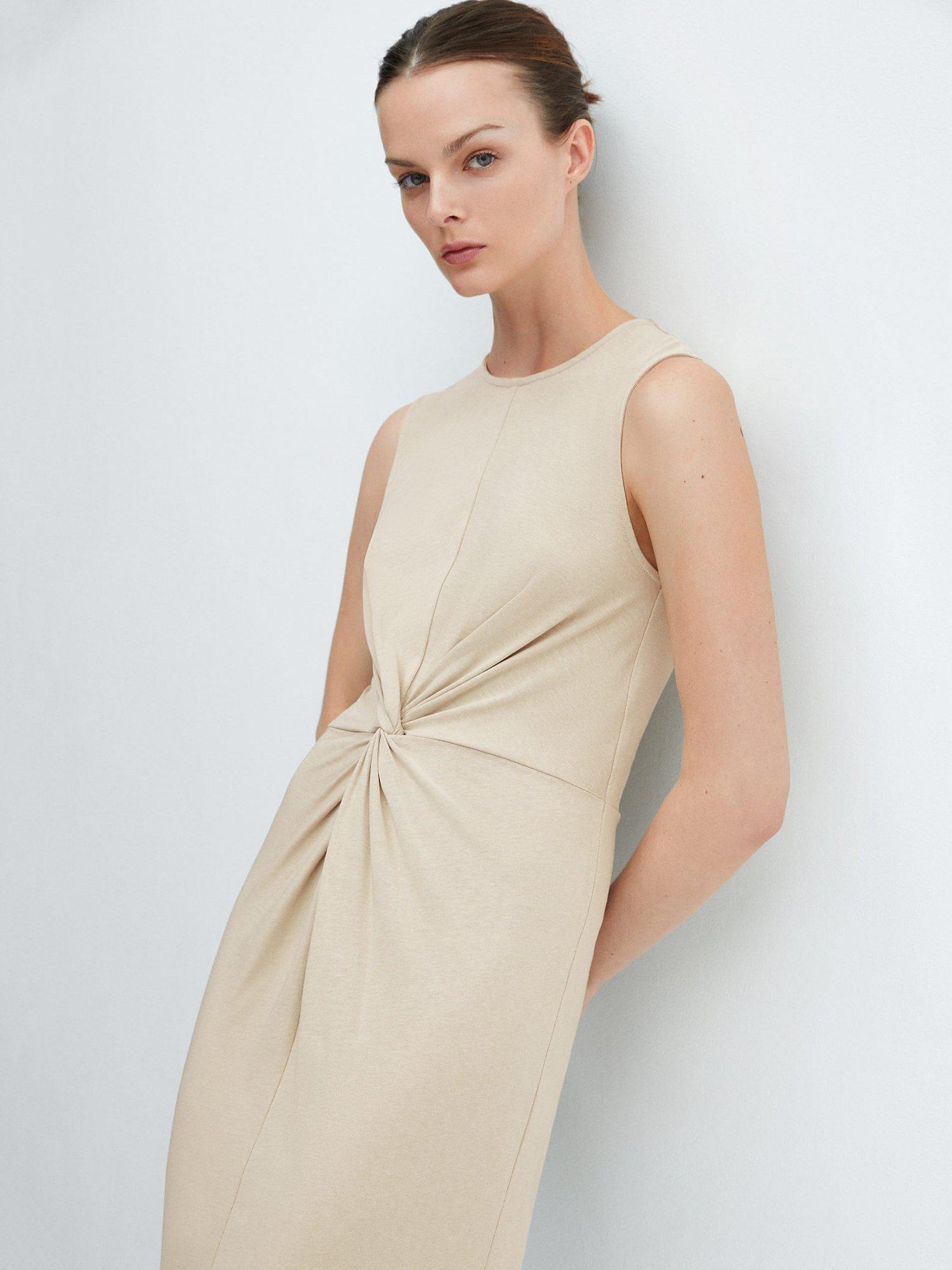 Mango Fertina Cotton Midi Dress, Beige